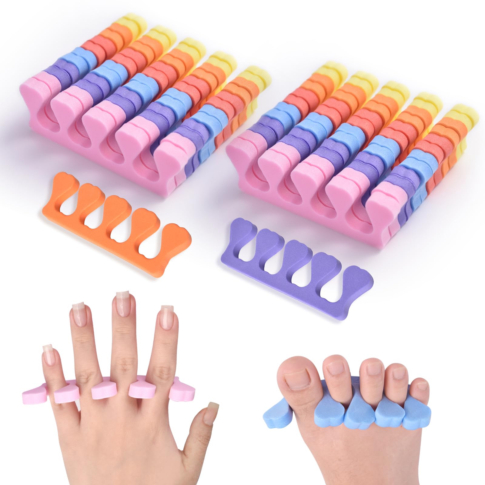 Toe Separators Set 24pcs Colorful Heart Sponge Toe Spacers Soft Foam Toe Finger Dividers for Nail Art, Polishing Gel Painting Toe Separators for Men & Women Spa, Pedicure, Manicure Tool
