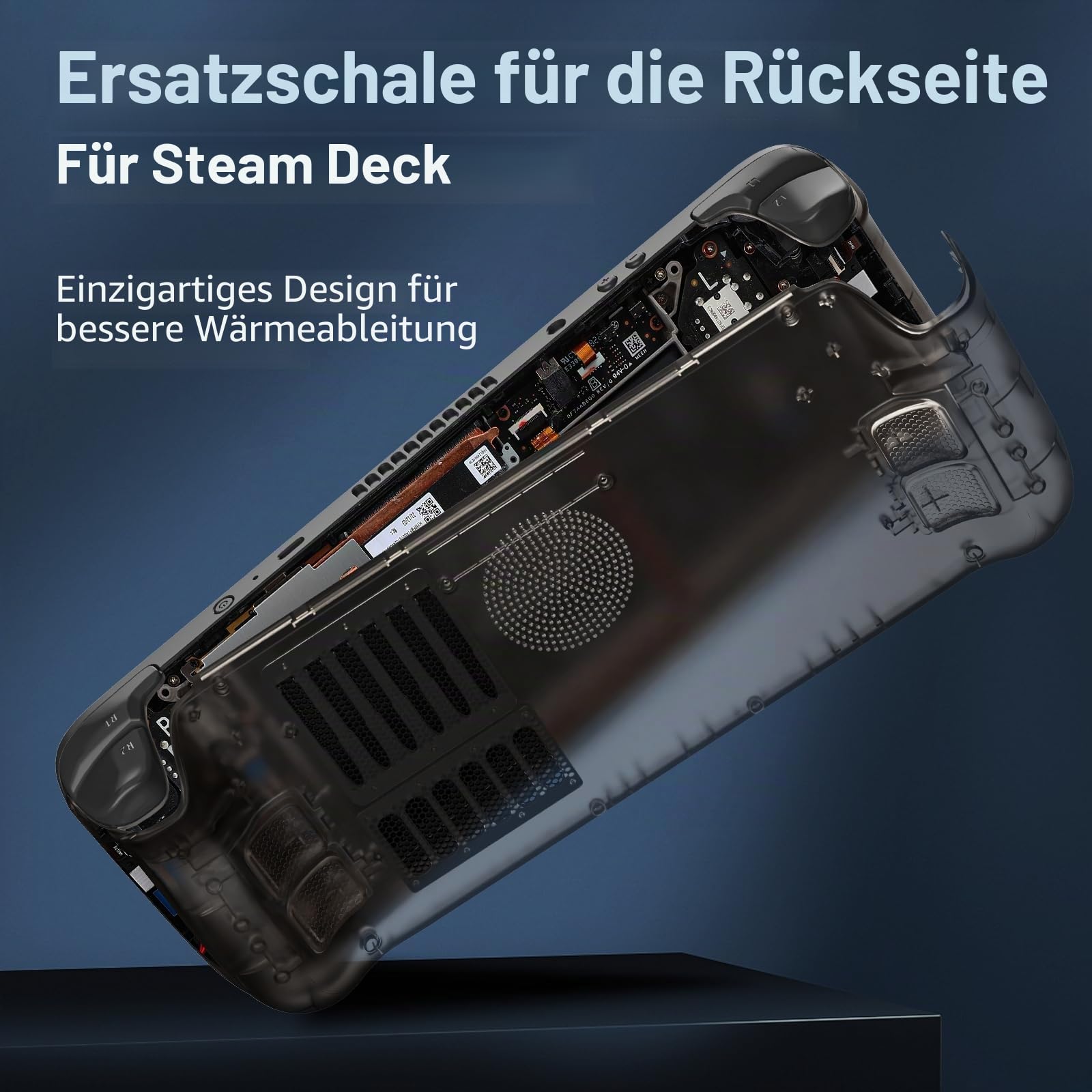 Ersatz-Rückplatte Gehäuse Faceplates für Steam Deck/Steam Deck OLED, DIY Transparentes Gehäuse mit Kühlung Vent Wärmeableitung (Transparentes Schwarz)