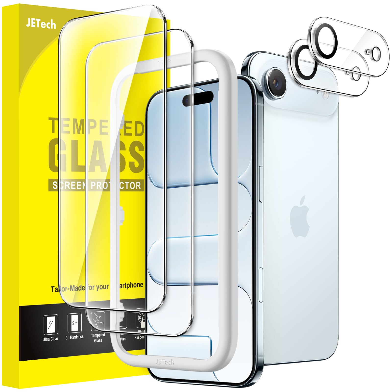 JETech Pellicola Protettiva per iPhone 17 Air con Protezione Obiettivo Fotocamera, Strumento Installazione Facile, 9H Durezza Vetro Temperato Film, HD Chiaro, Pacco da 2 Ciascuno