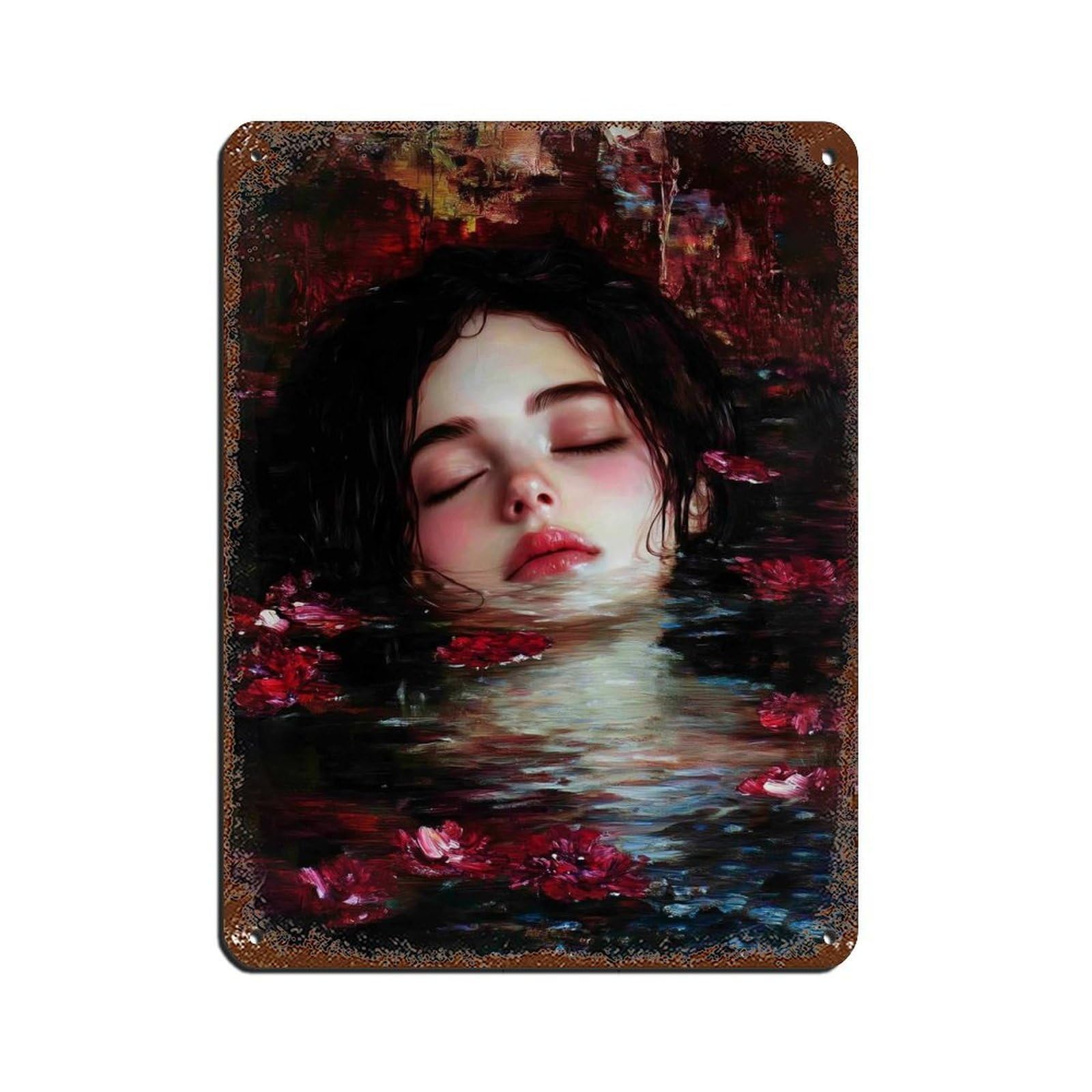 Ophelia Dark Academia, Moody Victorian Floral Painting Tin Sign Vintage Metal Pub Club Cafe Bar Home Wall Art Decoration Poster Retro 12x16inch(30x40cm)