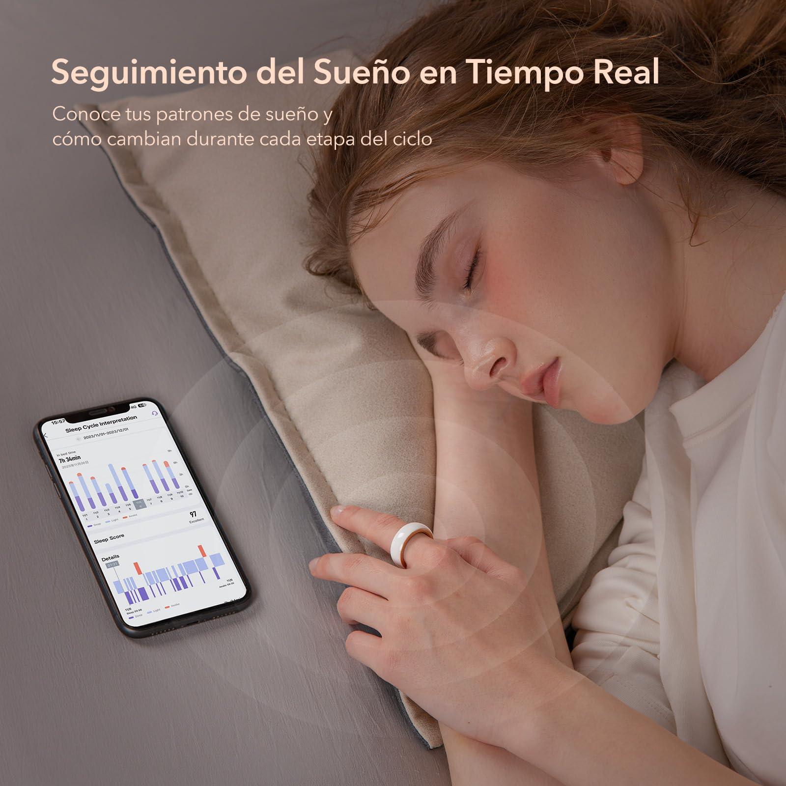 Femometer Anillo Inteligente para Seguimiento de Fertilidad y Ovulación, Sensor de Temperatura con Sincronización Automática (Talla 8)