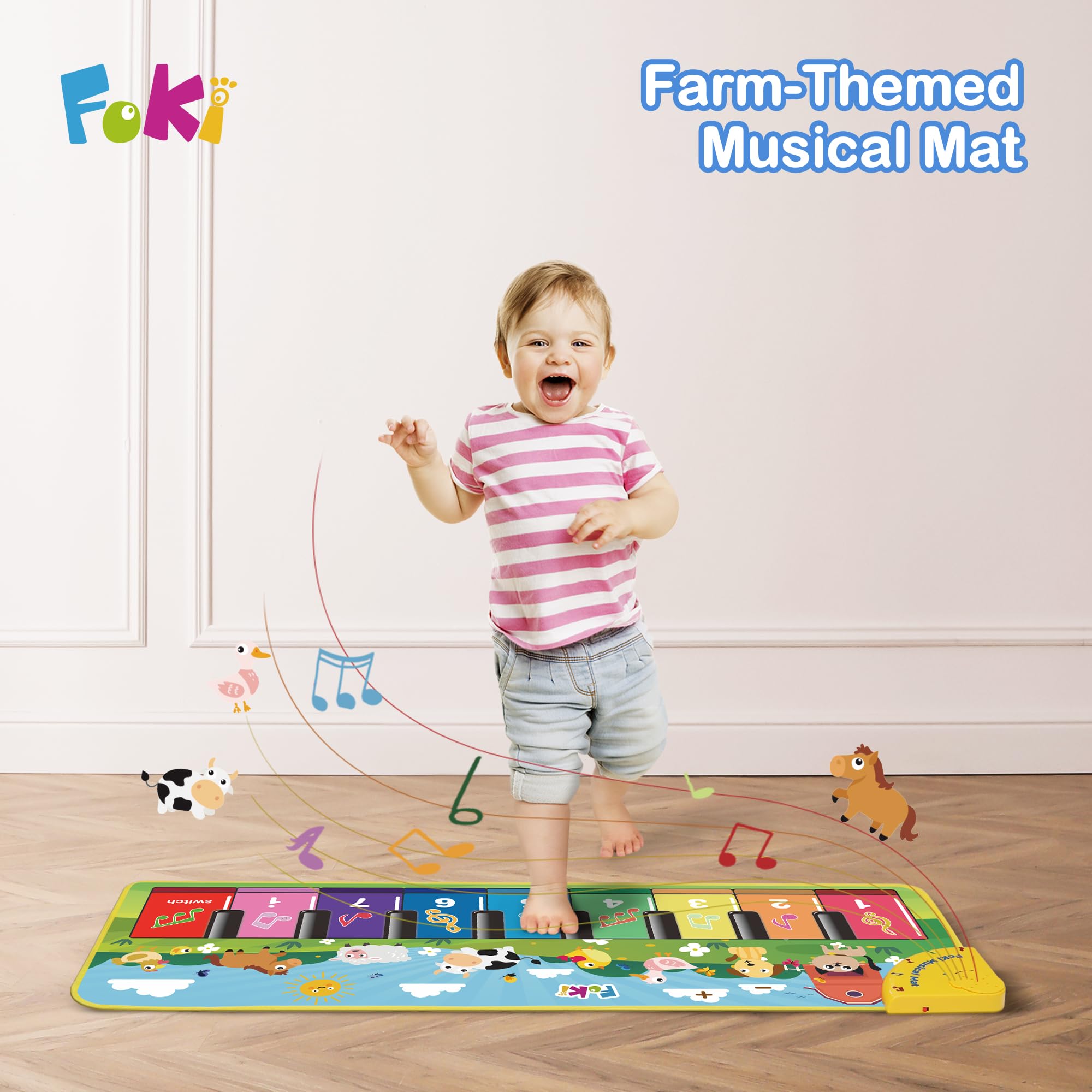 FOKI Floor Piano Mat for Toddlers, Baby Kid Sensory Educational Dancing Keyboard Carpet Animal Sounds Blanket Touch Playmat Musical Mats Birthday Toddler Toys for 1 2 3 4 5 Year Old Boy Girl Gifts
