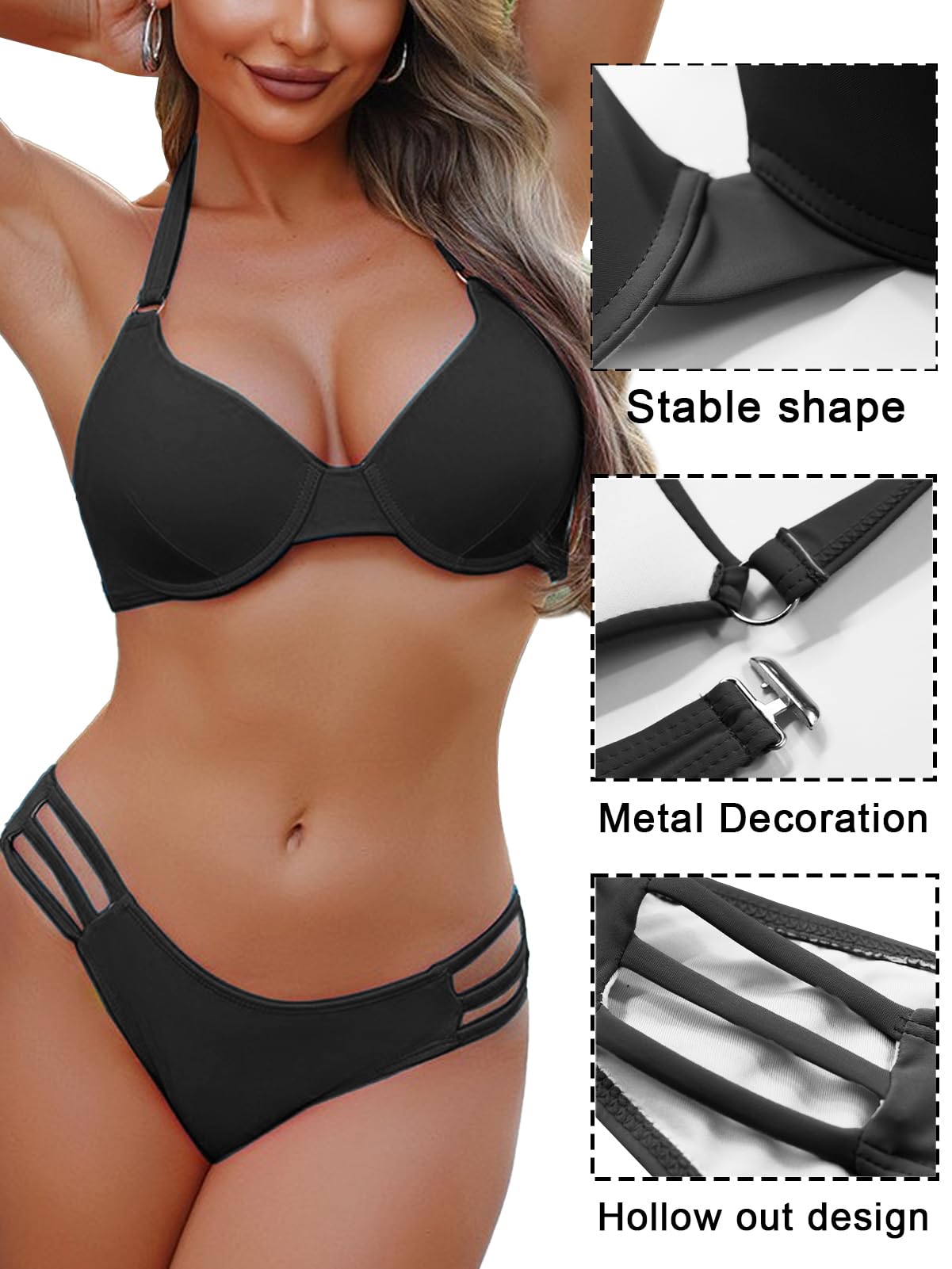 Rayson Bikini Mujer Conjuntos Push Up Halter Traje De Baño Sexy 2 Piezas Elegante Ropa de Playa Verano Cintura Baja