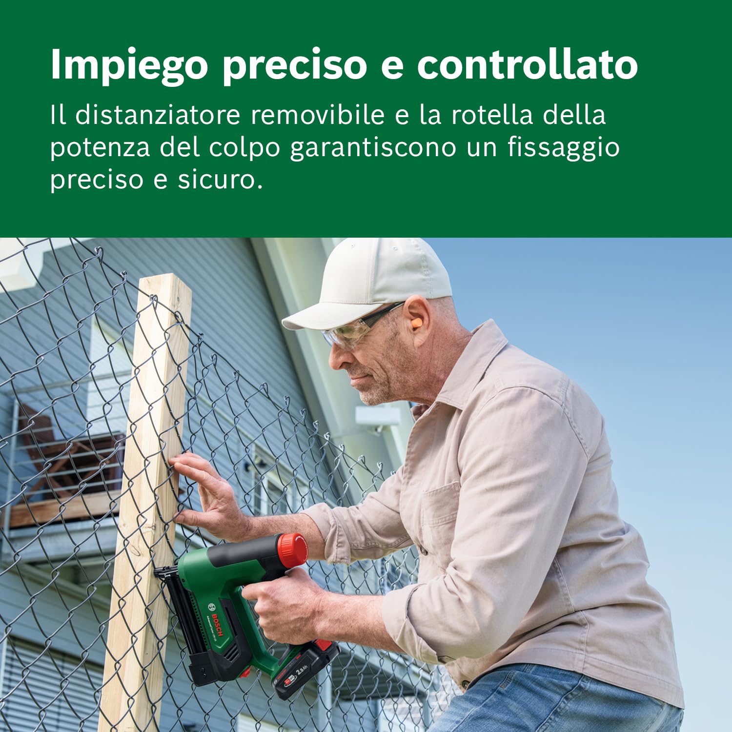 Bosch 18V System Graffatrice/Chiodatrice a batteria AdvancedTacker 18V-25 (Potente graffatura e chiodatura 2 in 1; incl. graffe, chiodi, accessorio distanziatore, cappuccio portafili)