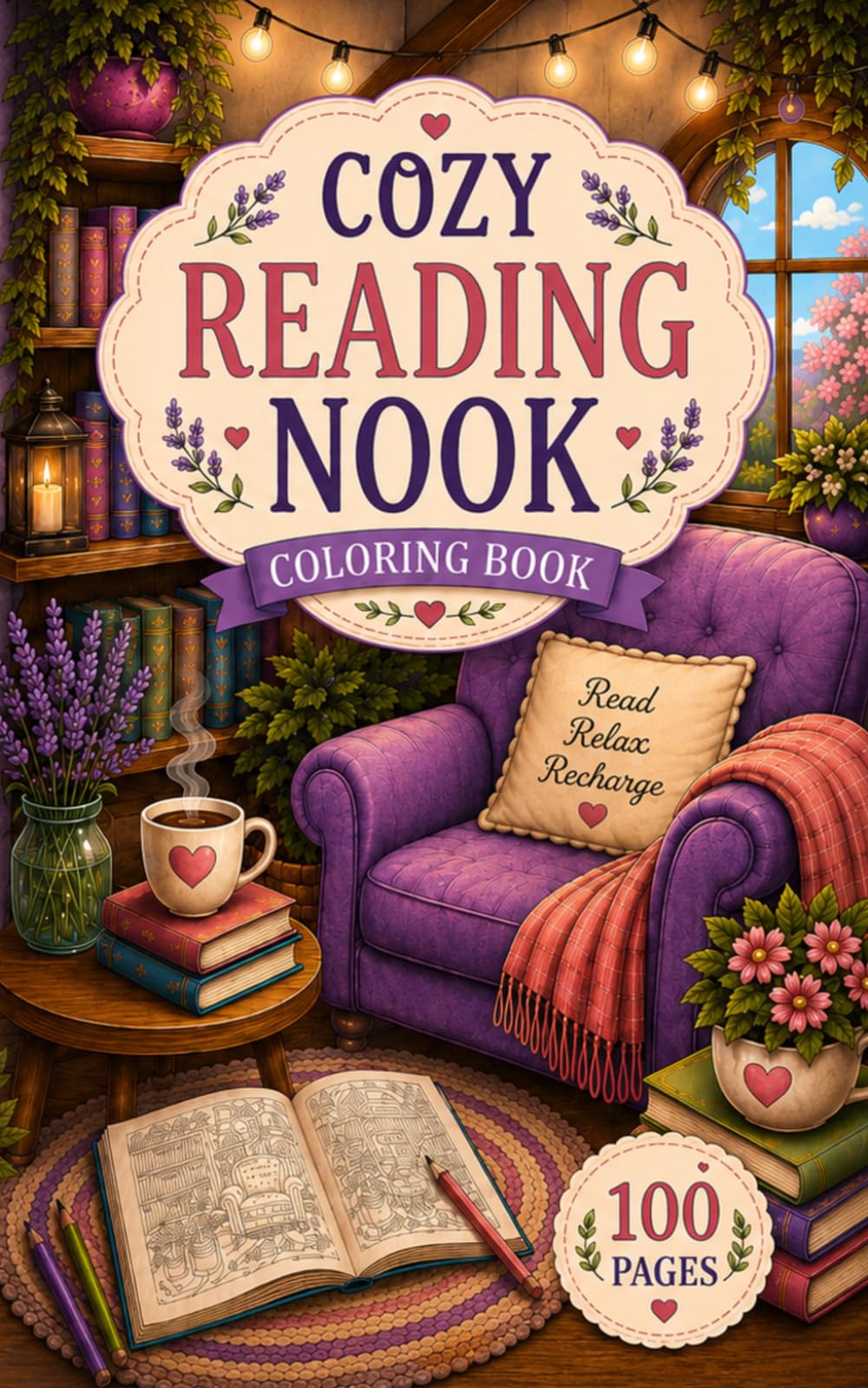 Cozy Reading Nook Coloring Book: 50 Cozy Reading Nooks, Bookshops, Libraries, and Relaxing Hygge Scenes to Color