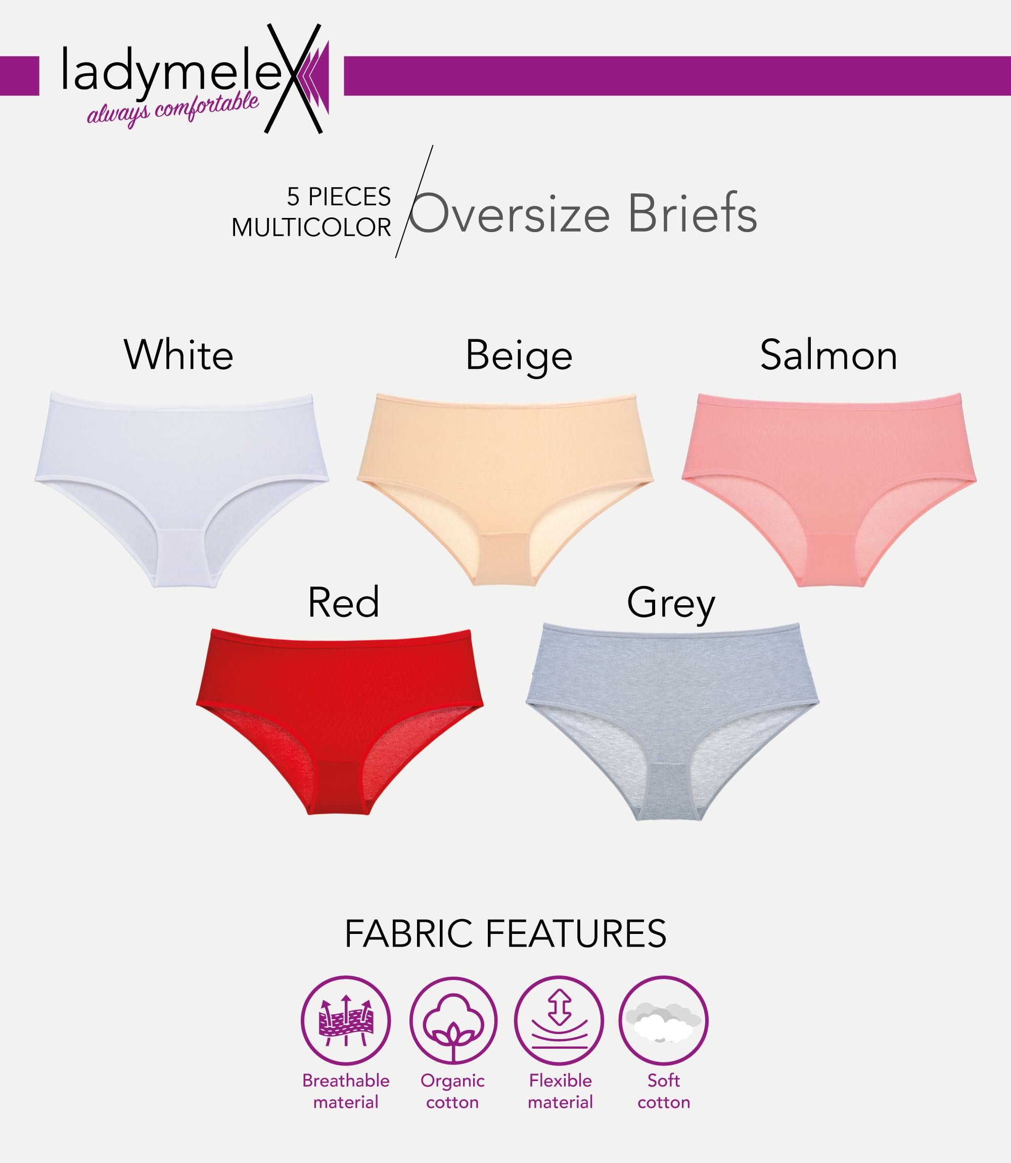 LadyMelex, Confezione da 5 Slip in Cotone da Donna Taglie Forti, a Vita Media e Alta, per Abbigliamento Casual