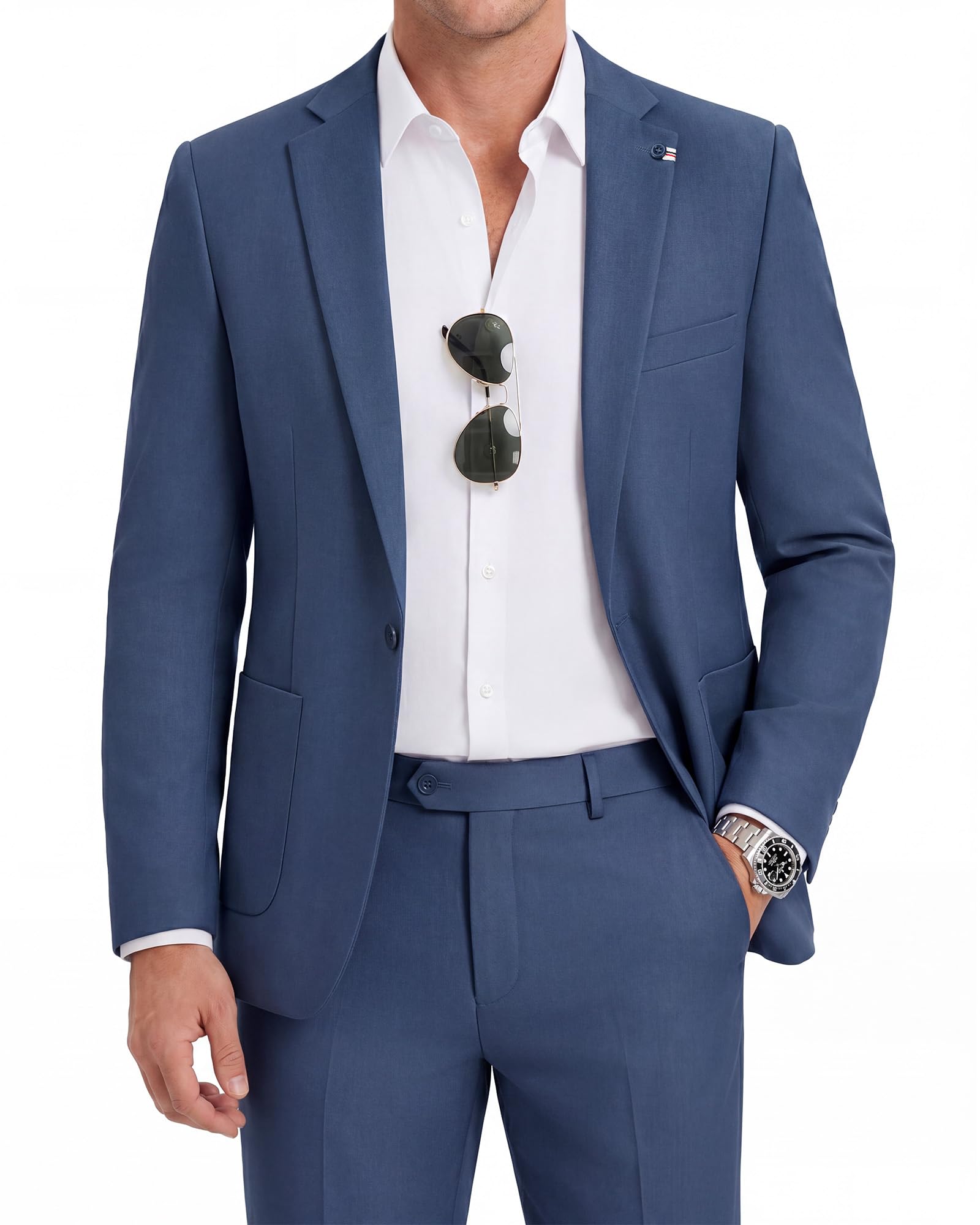 wulful Men's 2 Piece Slim Fit Suit Set One Button Blazer Jacket Pants Set-picture-11