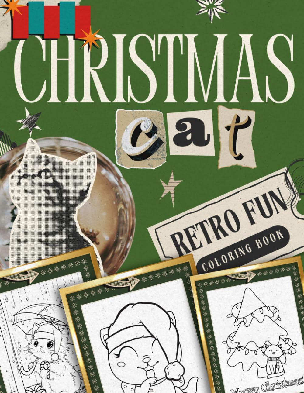 Retro Fun Christmas Cat Coloring Book: Xmas Vintage Relaxing Holiday Adults and Teens