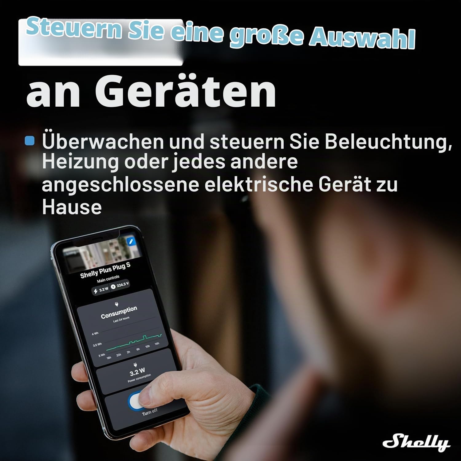 SHELLY WLAN-Steckdose Plus Plug S, 12 A, Messfunktion, schwarz. 5 Stück