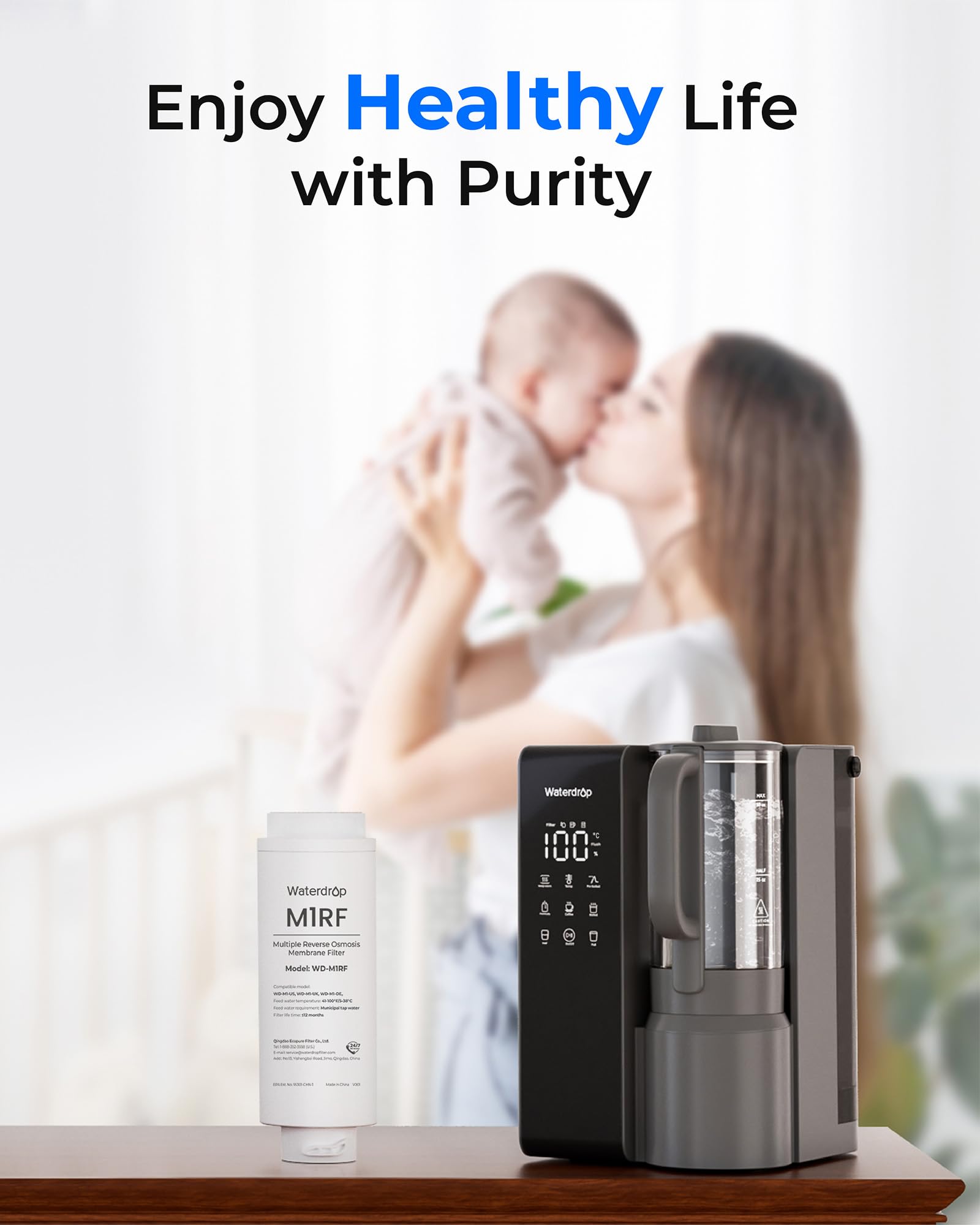 Waterdrop WD-M1RF Filtro, Ricambio per Sistema di Osmosi Inversa da Banco WD-M1, Durata di 12 Mesi