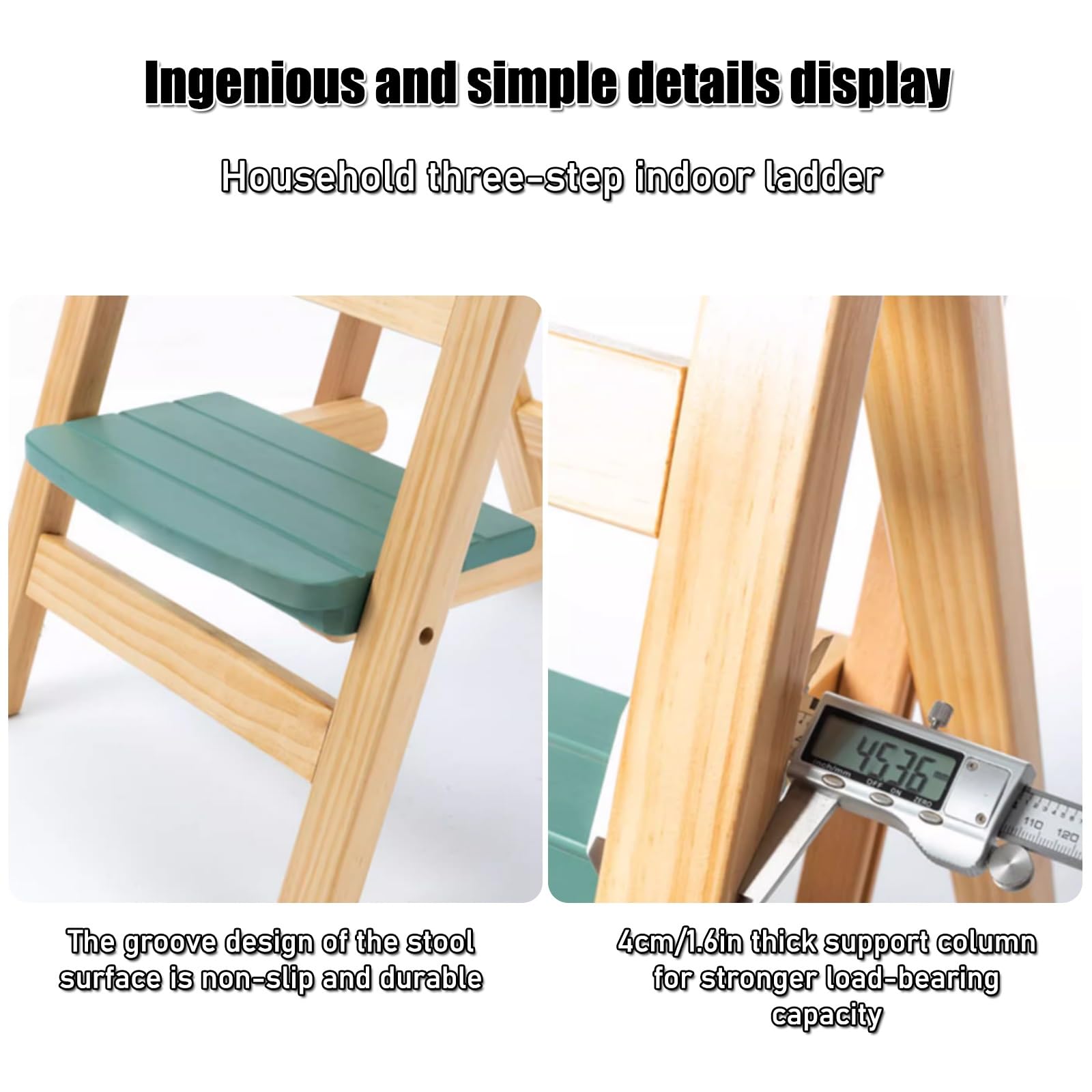 Sgabello da Bar Pieghevole in Legno massello, Alto, Stile retrò, con gradini, per Cucina, Multifunzionale, con Scala a 3 gradini in Legno, Decorativo, Portatile, Pieghevole e con ripiano por