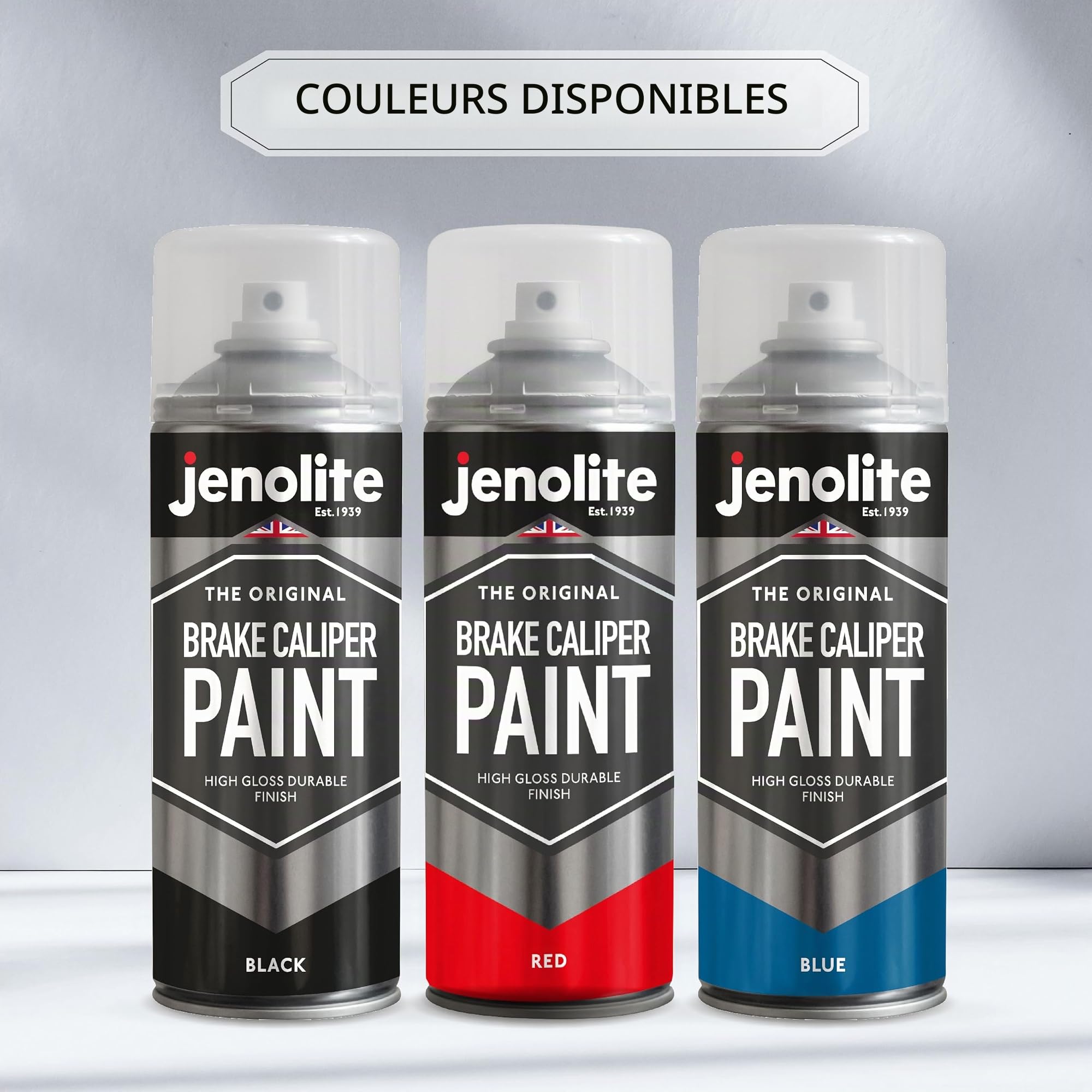 JENOLITE Peinture en Spray pour Étriers de Frein | JAUNE | 3x400ml | Peinture de Restauration pour Freins et Étriers | Finition Durable, Résistante à la Chaleur et à l'Essence