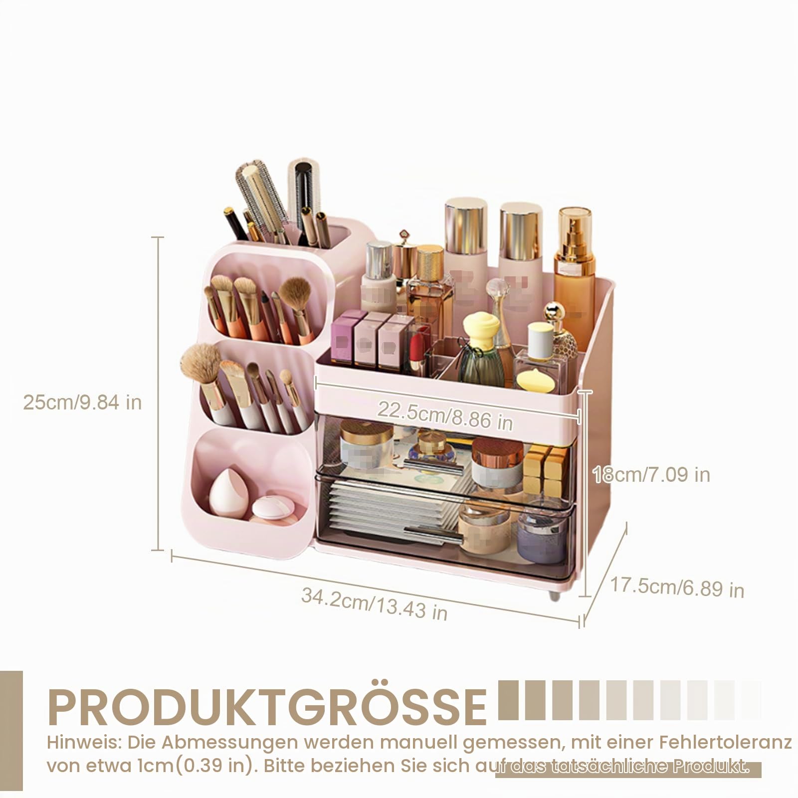 Multifunktion Kosmetik-Organizer mit großem Fassungsvermögen,Make up Organizer mit Schubladen,Einfache Aufbewahrung für Make-Up Pinsel Wattepads,Schreibtisch Organizer für Dresser Skincare (Rosa)