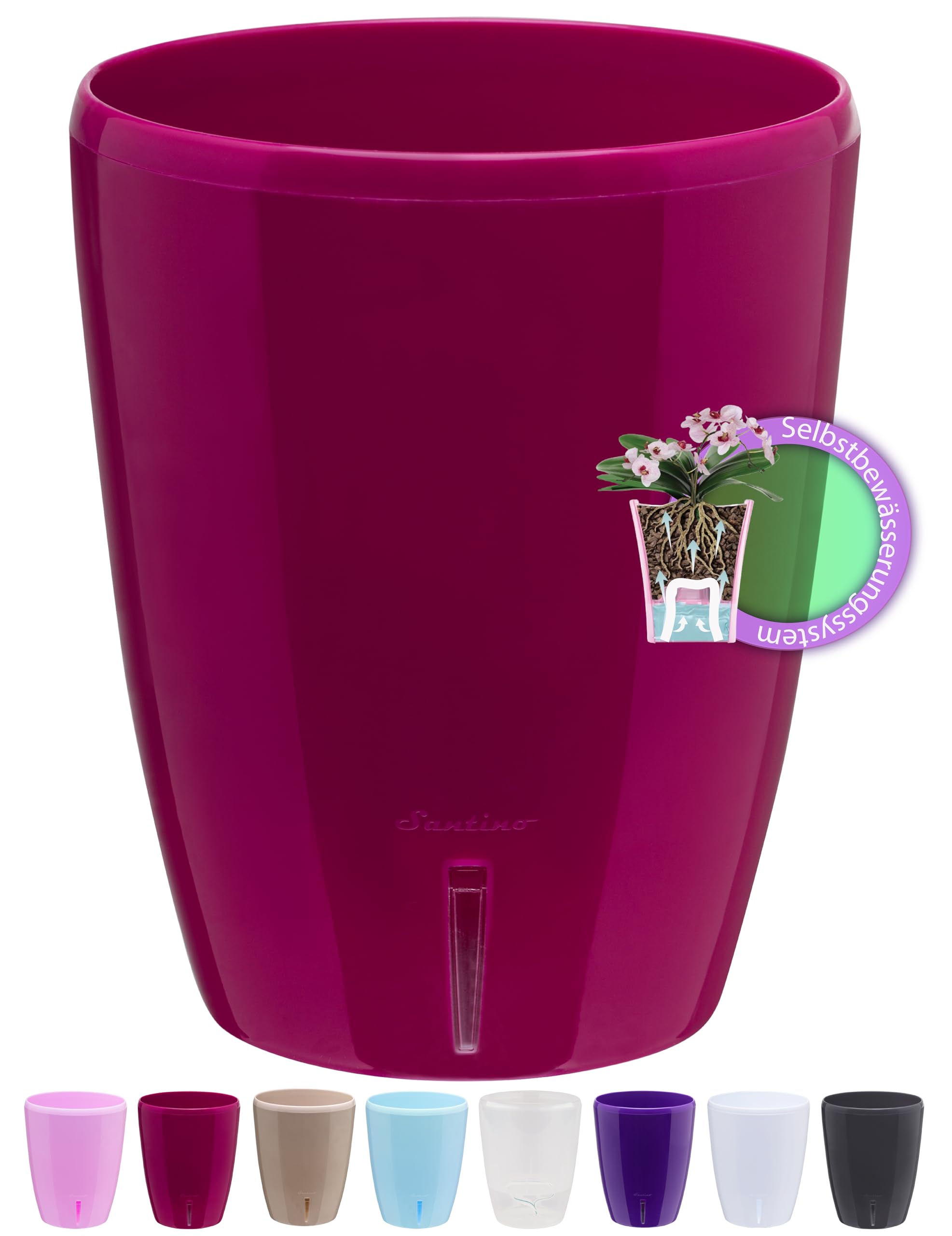 Santino Maceta para Orquídeas Ø 15cm Maceta Autorriego con Sistema de Mecha e Indicador de Nivel de Agua para Interior (Ø 15cm - 2L - Morado)