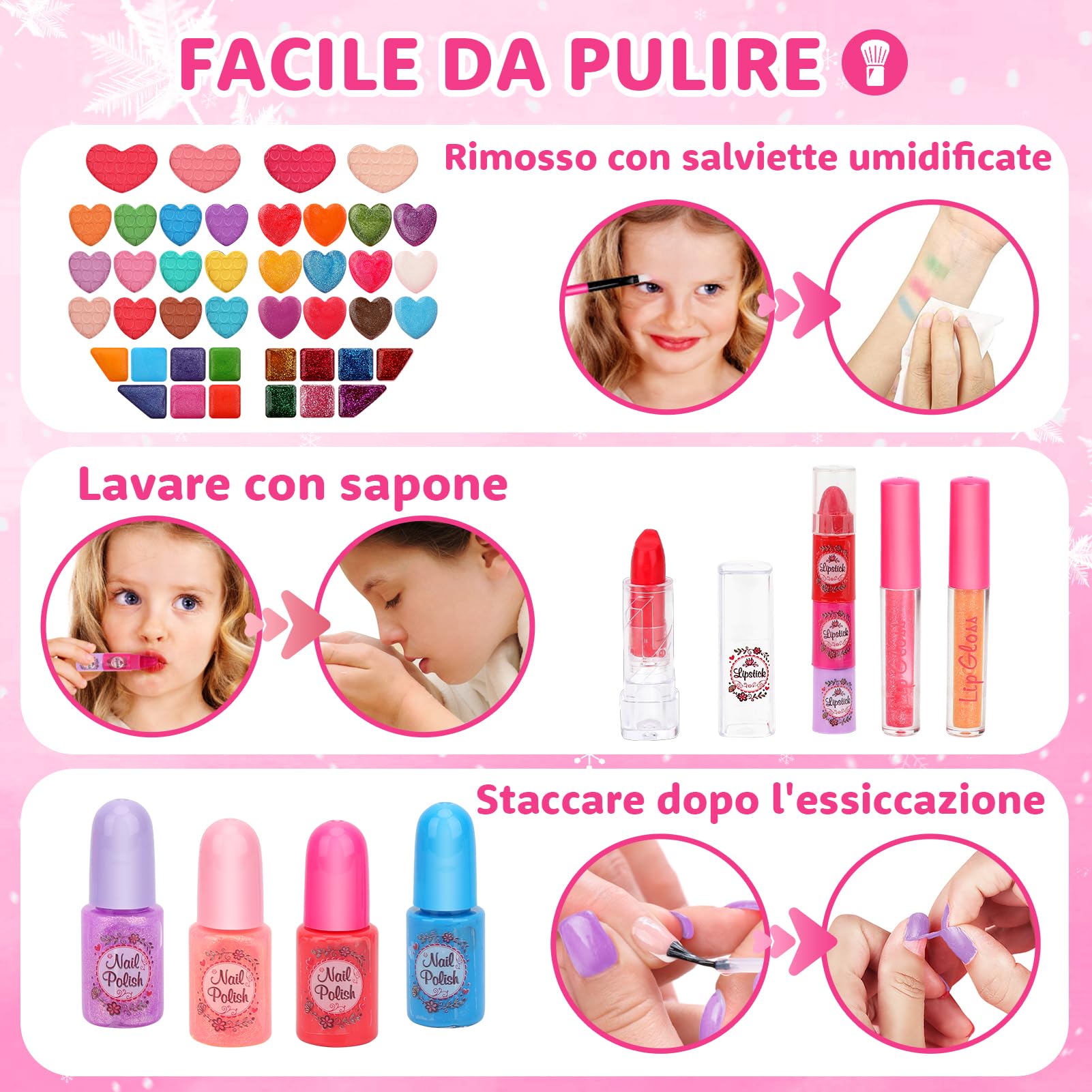 65 Pezzi Trucchi Bambina Set, Lavabile Set Di Valigetta Trucchi Per Bambini, Giochi Bambina Natale Compleanno Regalo Bambina 3 4 5 6 7 8 9 10 Anni