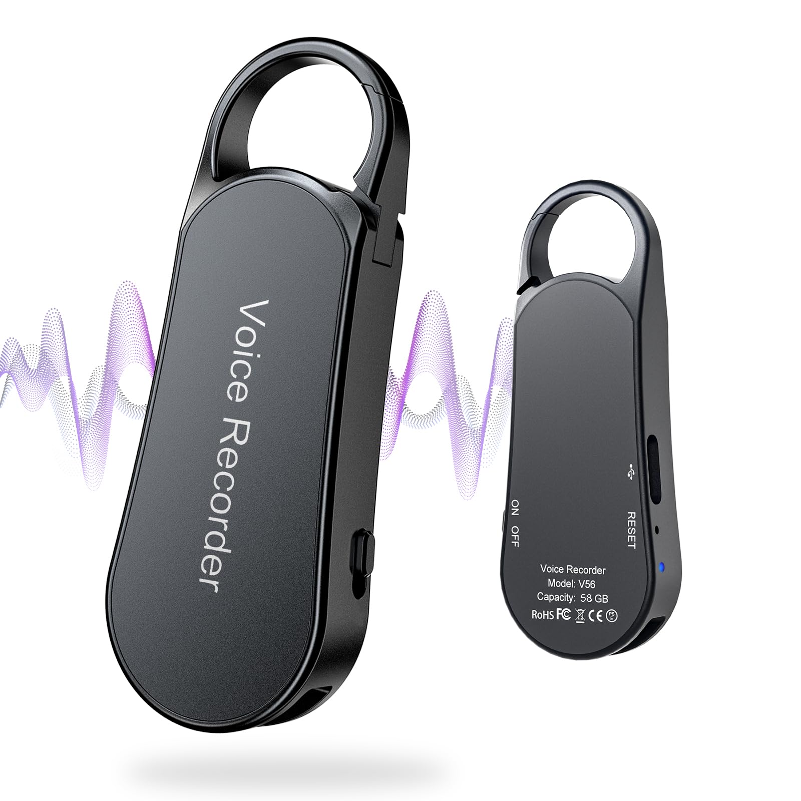 Registratore Vocale Mini–Design a Portachiavi, 35 Ore di Registrazione, Custodia in Metallo, Audio Hi-Fi 1536KBPS, Registrazione con un Solo Tasto, Registratore Attivato per Riunioni... (58GB)