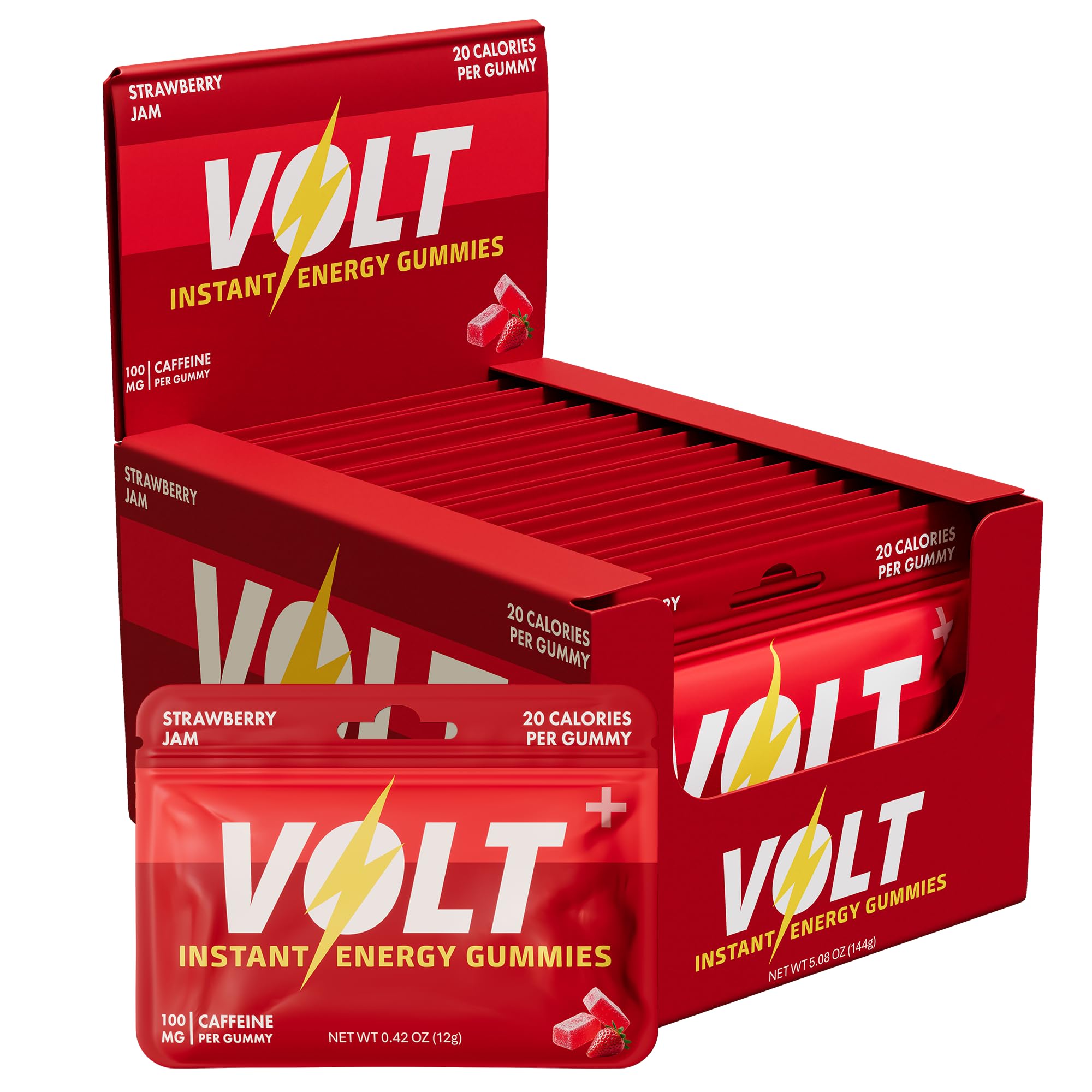 Volt Instant Energy Gummies, 100mg Caffeine per Gummy, Strawberry, 24 Count