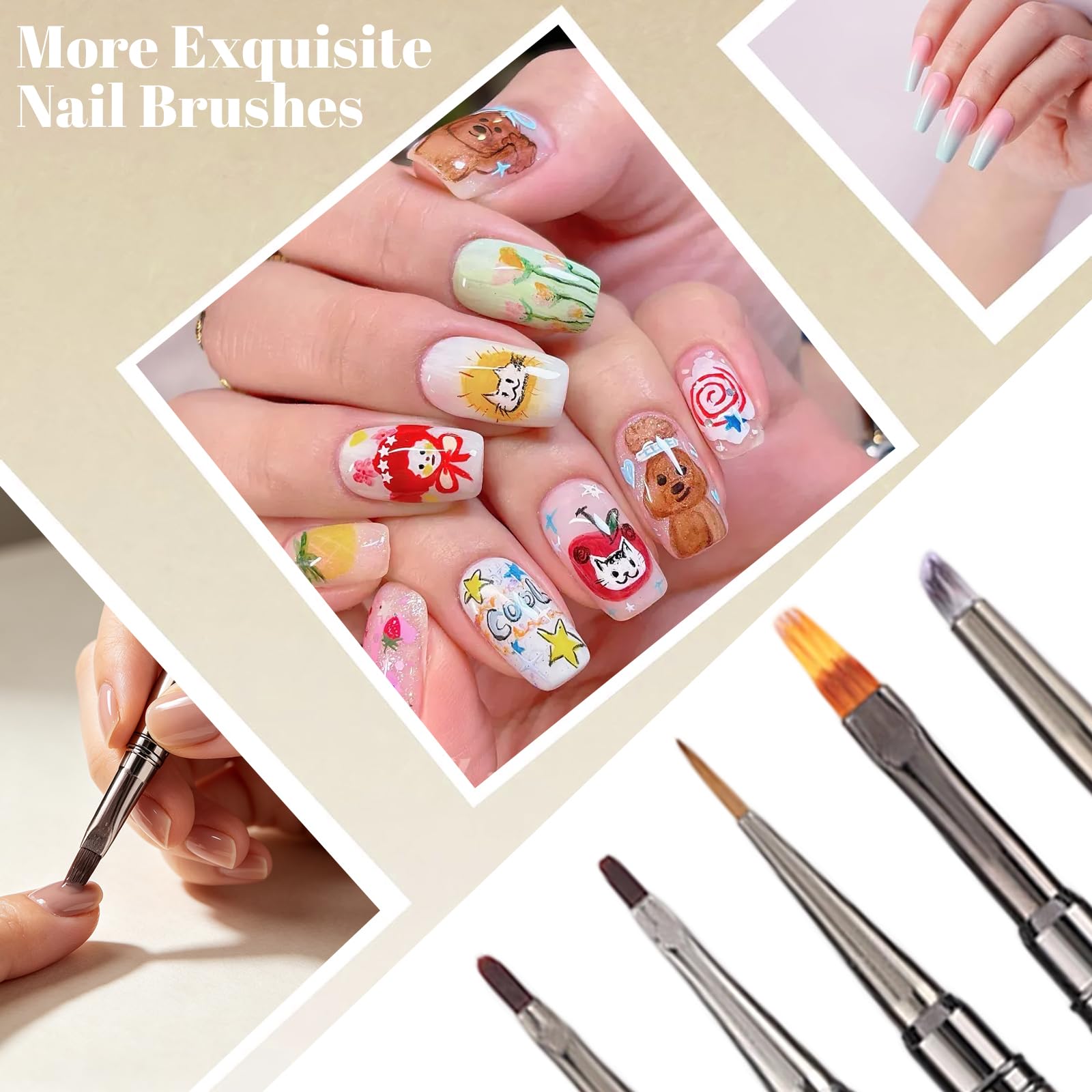 13 Piezas Pinceles para Uñas, Pincel Acrilico Uñas y Kit Uñas de Gel Semipermanentes, Kit Manicura Francesa Semipermanente con Paleta, para Gel de Construcción para Uñas y Pinceles Acrilico