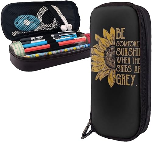 Hermoso estuche para lápices de girasoles de gran capacidad, organizador de artículos de papelería de cuero con cremalleras, para suministros de