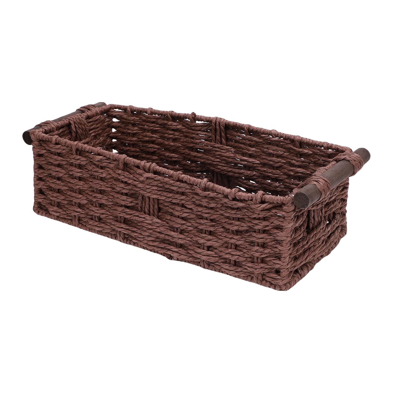 Wakects Cesta de Almacenamiento de Cuerda de Papel, Cesta de Papel Higiénico Tejida Hecha a Mano con Asas de Madera de Pino, Tapa Decorativa para Tanque de Inodoro para Estantes de Baño, (BROWN)