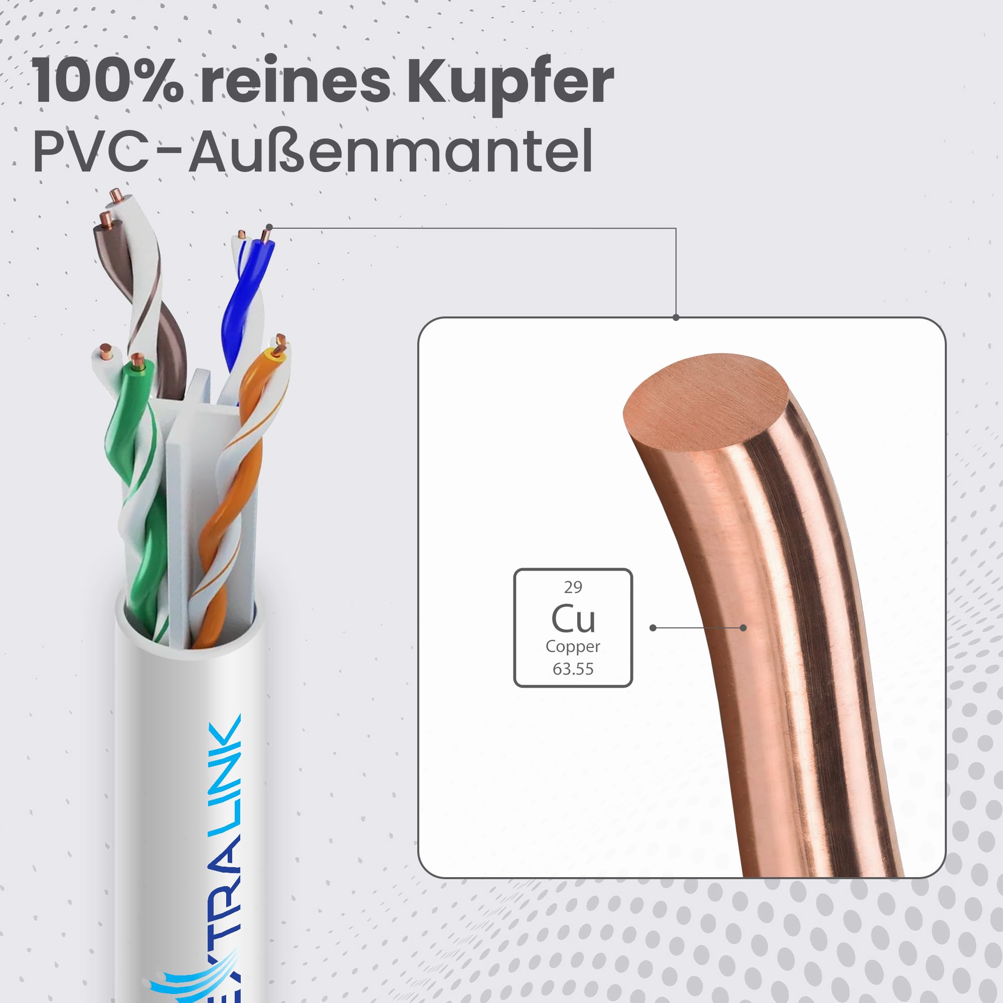 EXTRALINK 50M CAT6 Netzwerkkabel LAN Verlegekabel Innenbereich – 100% Kupfer U/UTP, PVC Mantel, bis 1 Gbit/s, PoE geeignet, flexibel & zuverlässig, ideal für Heimnetzwerke & Büros