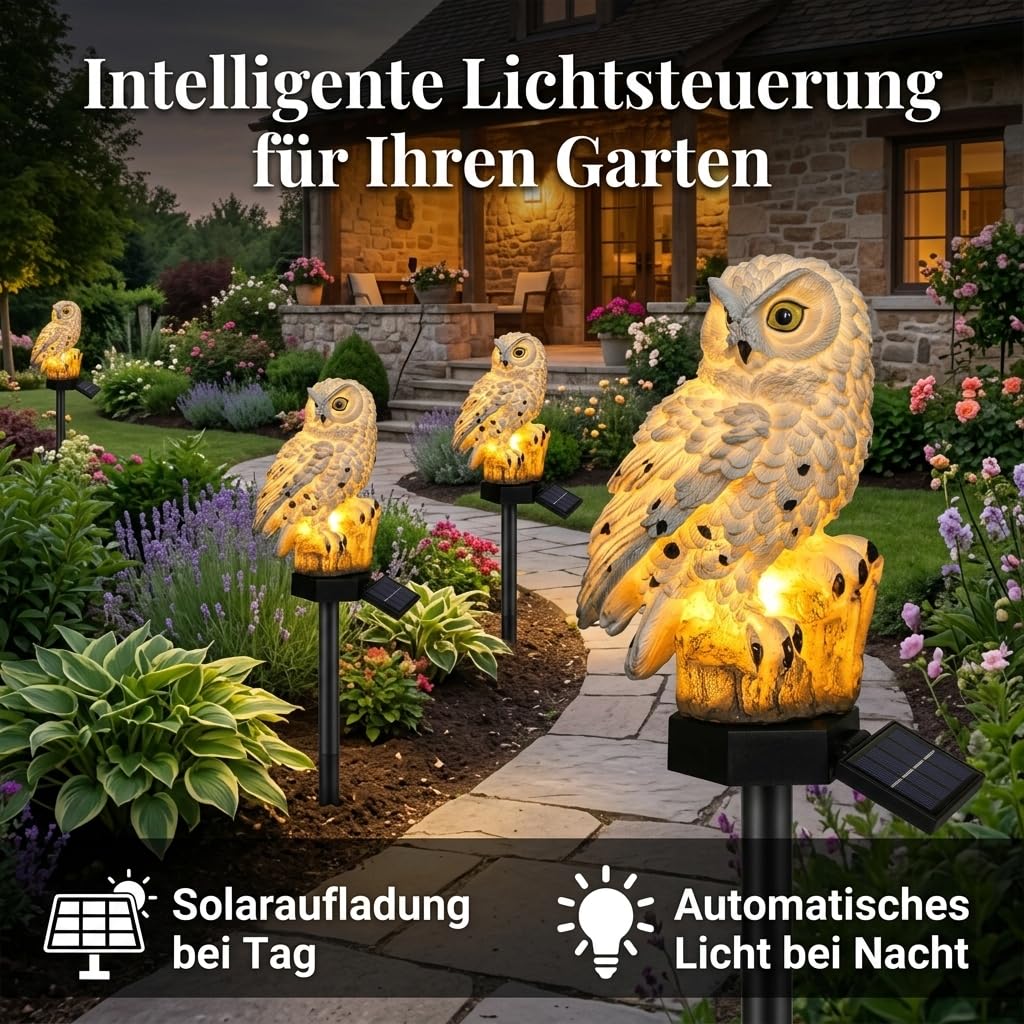 Luma Eule Beweglich LED Solar Light – Resin Owl Simulation, Weather-Resistant Outdoor Garden Lamp