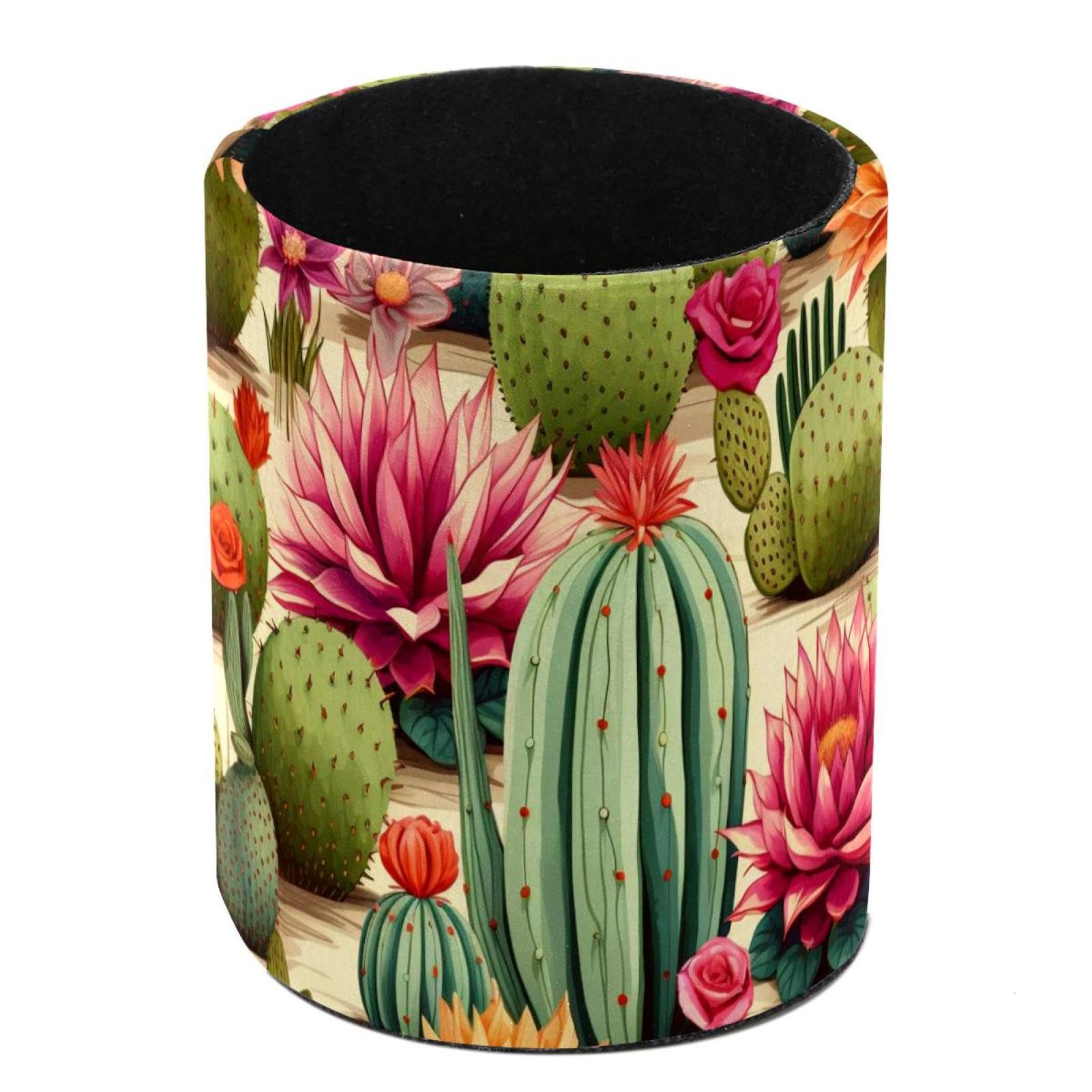 FWJZDSP Pen Holder For Your Desk, Leather Pencil Holder Easily Organizes All Pens and Desk Accessories, Green Plants Cacti Pen Cup For Your Office Decor