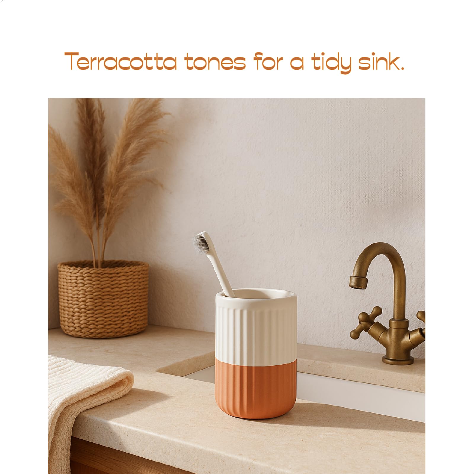 Soporte de cerámica para cepillo de dientes para encimera de baño, vaso de cerámica de dos tonos, soporte cilíndrico ondulado, soporte para bolígrafos, organizador de escritorio, accesorio
