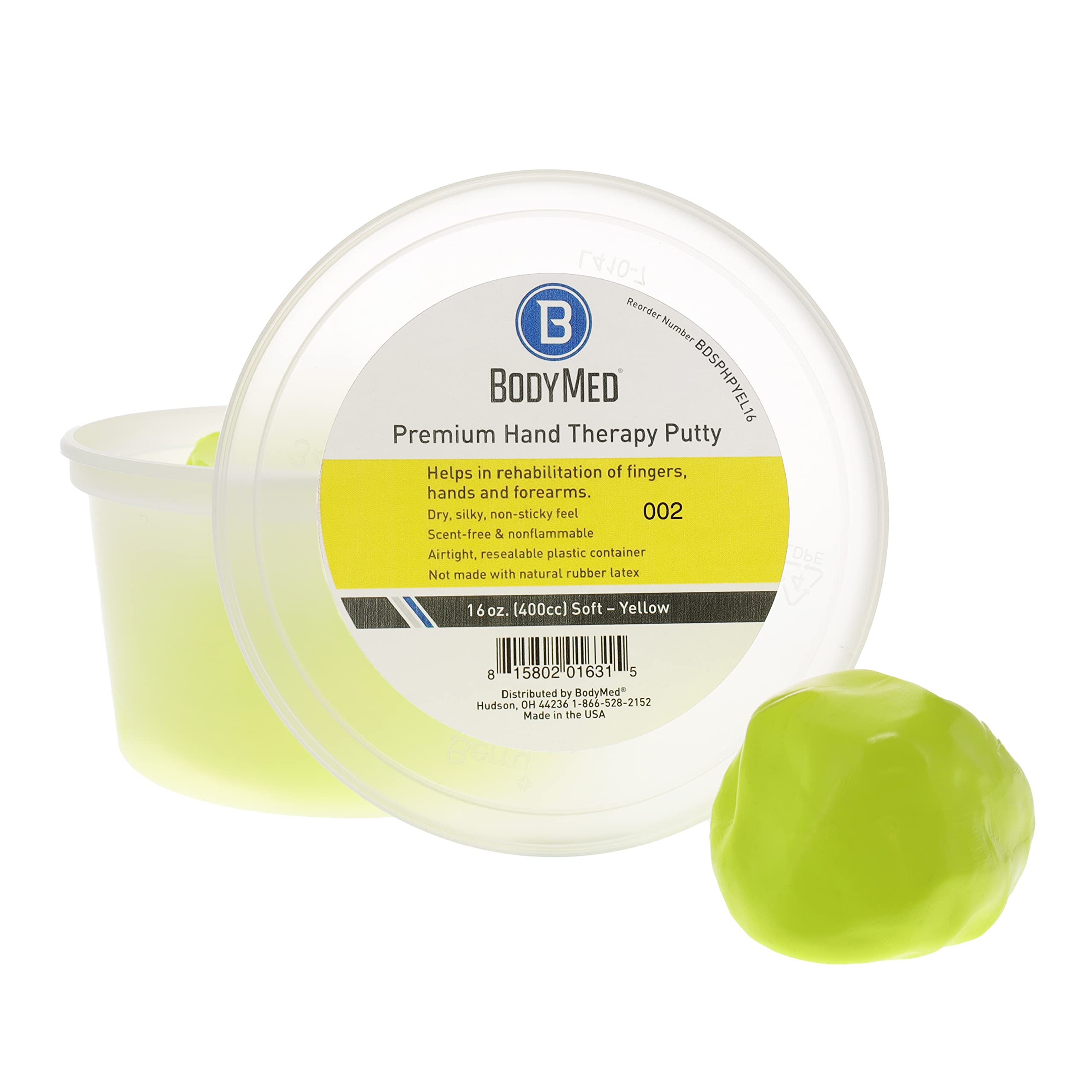 BodyMed Mastic thérapeutique pour les mains, jaune, 473,6 g, doux, mastic thérapeutique fortifiant pour la rééducation physique