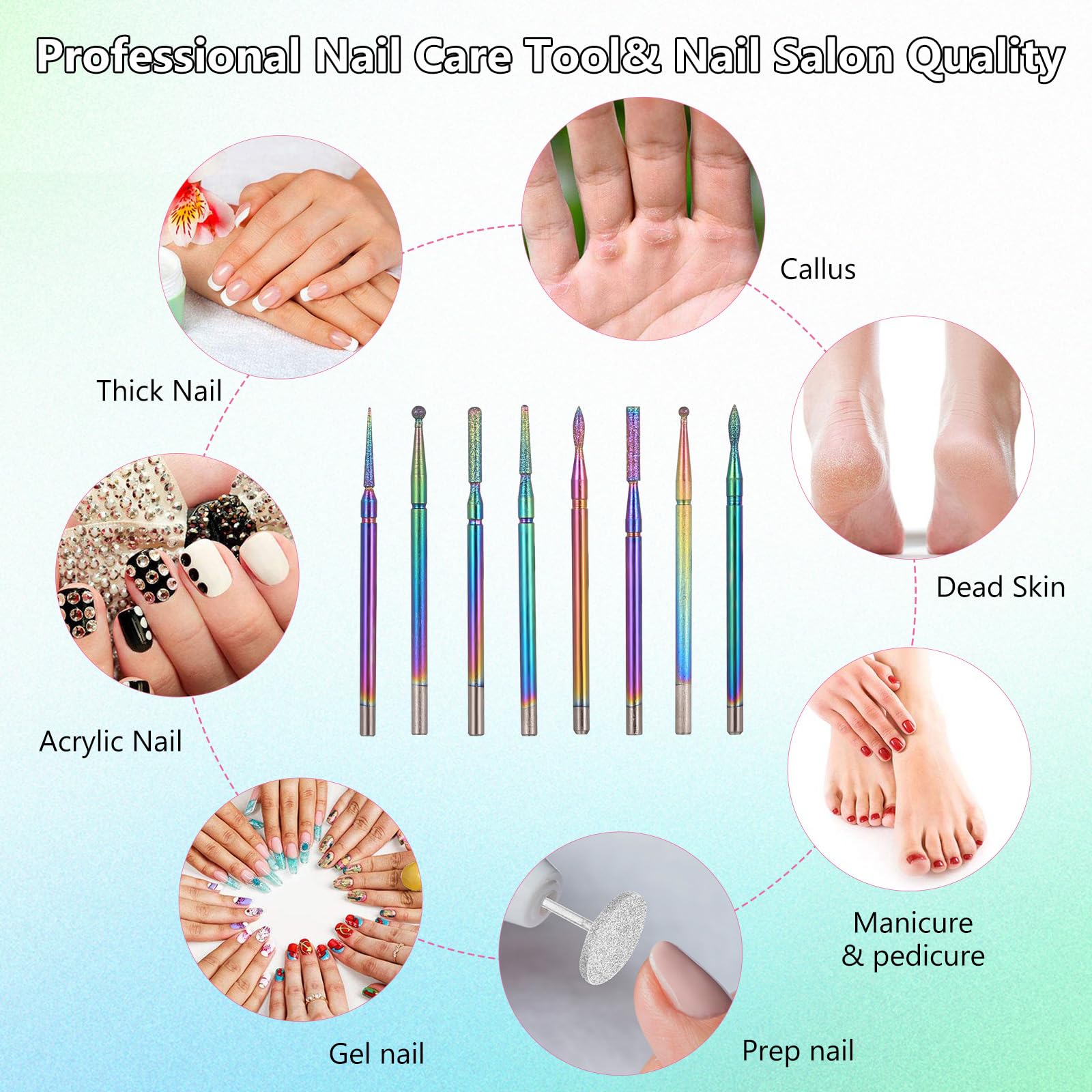 13 PzPunte Fresa Unghie Professionale, Punte Fresa per Unghie da 3/32": 3 punte in carburo di tungsteno, 3 puntes in ceramica, 6 puntes in metallo e 1 pennello, per unghies in gel acrilico manicure