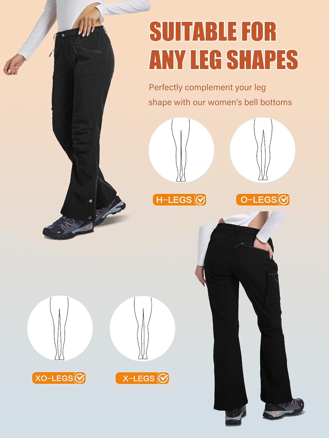 Women's Snow Ski Hiking Pants Waterproof Fleece Lined Softshell Insulated Winter Snowboarding Outdoor Flare Pants - Image 2