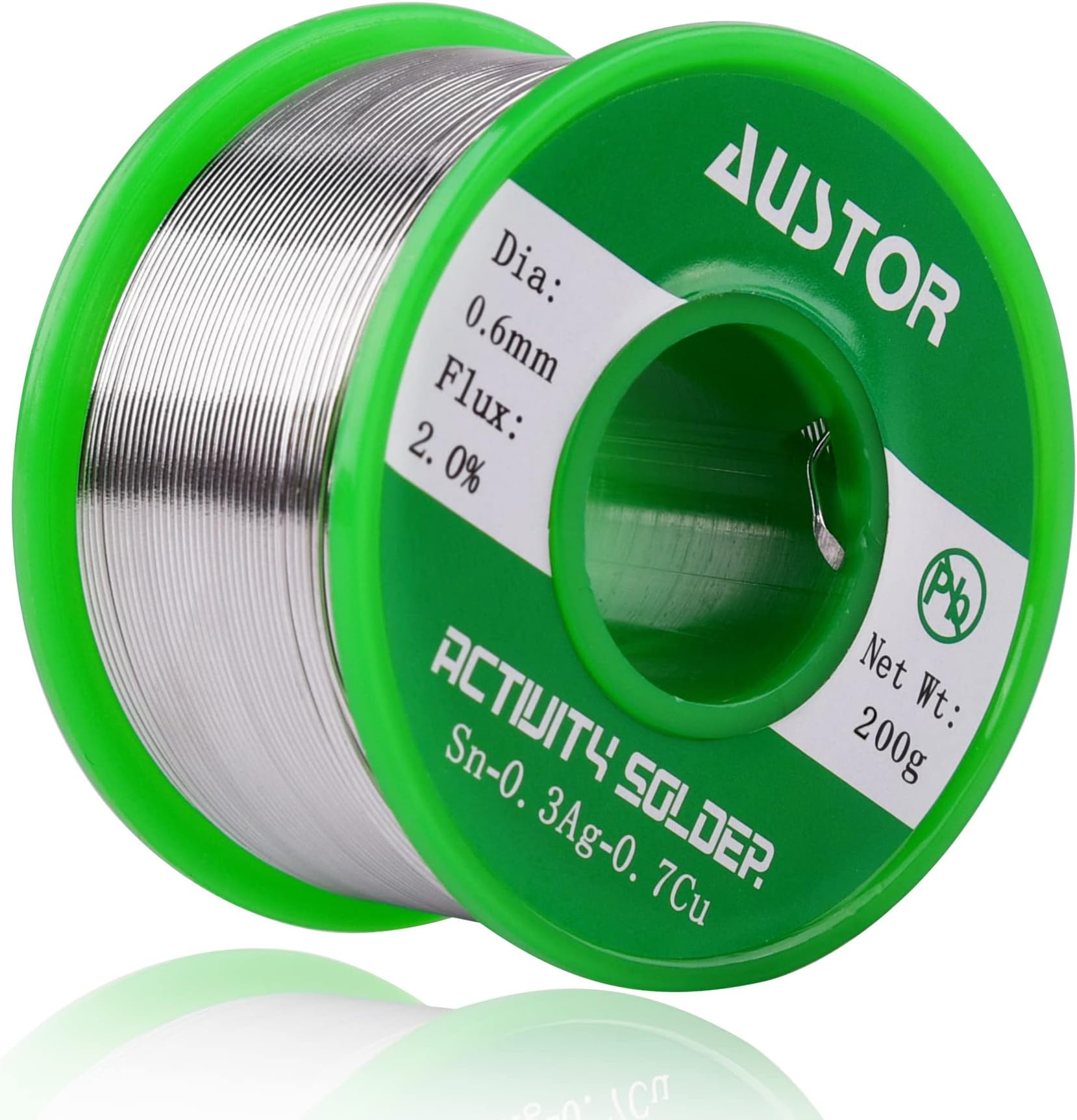 AUSTOR 0.6mm Lead Free Solder Wire with Rosin Core, 200g