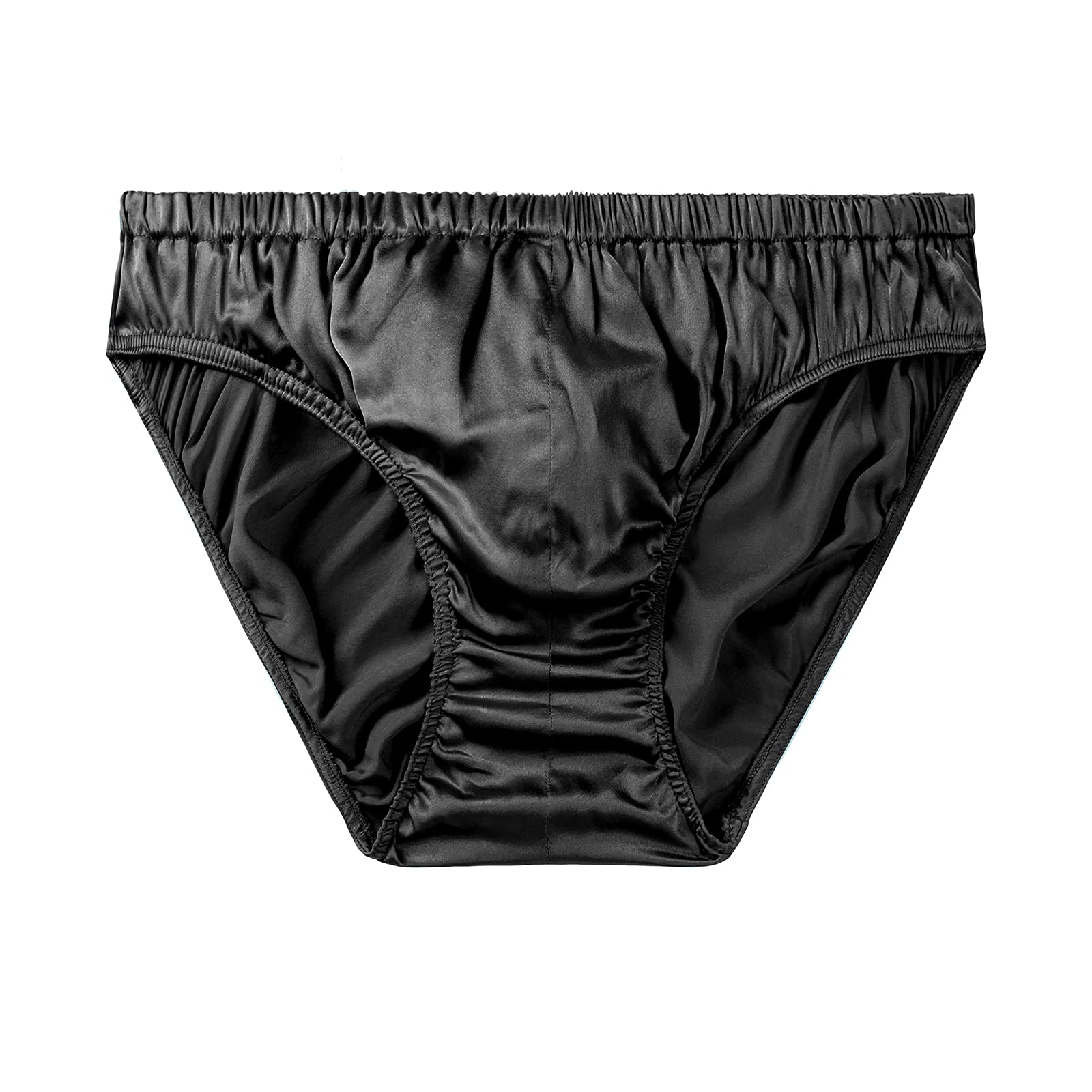 SilRiver Men's Silk Satin Briefs Bikini Underwear Bulge Enhancing Panties (Large, Black)