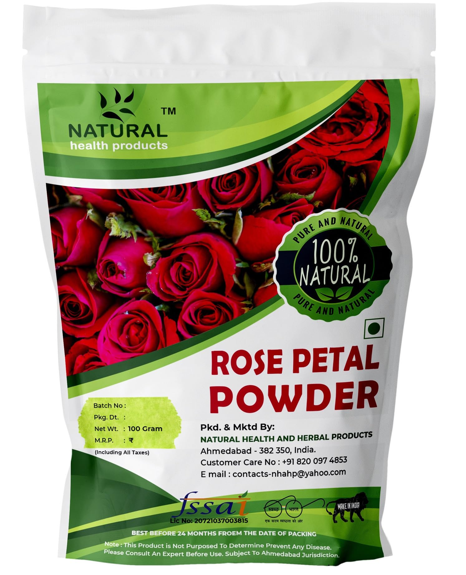 Rose Petal Powder for | Skin glow | Tan removal | Hair mask | fairness and shiny skin | 100 gm| Rose Petal Powder for Drinking Eating Edible | 100g
