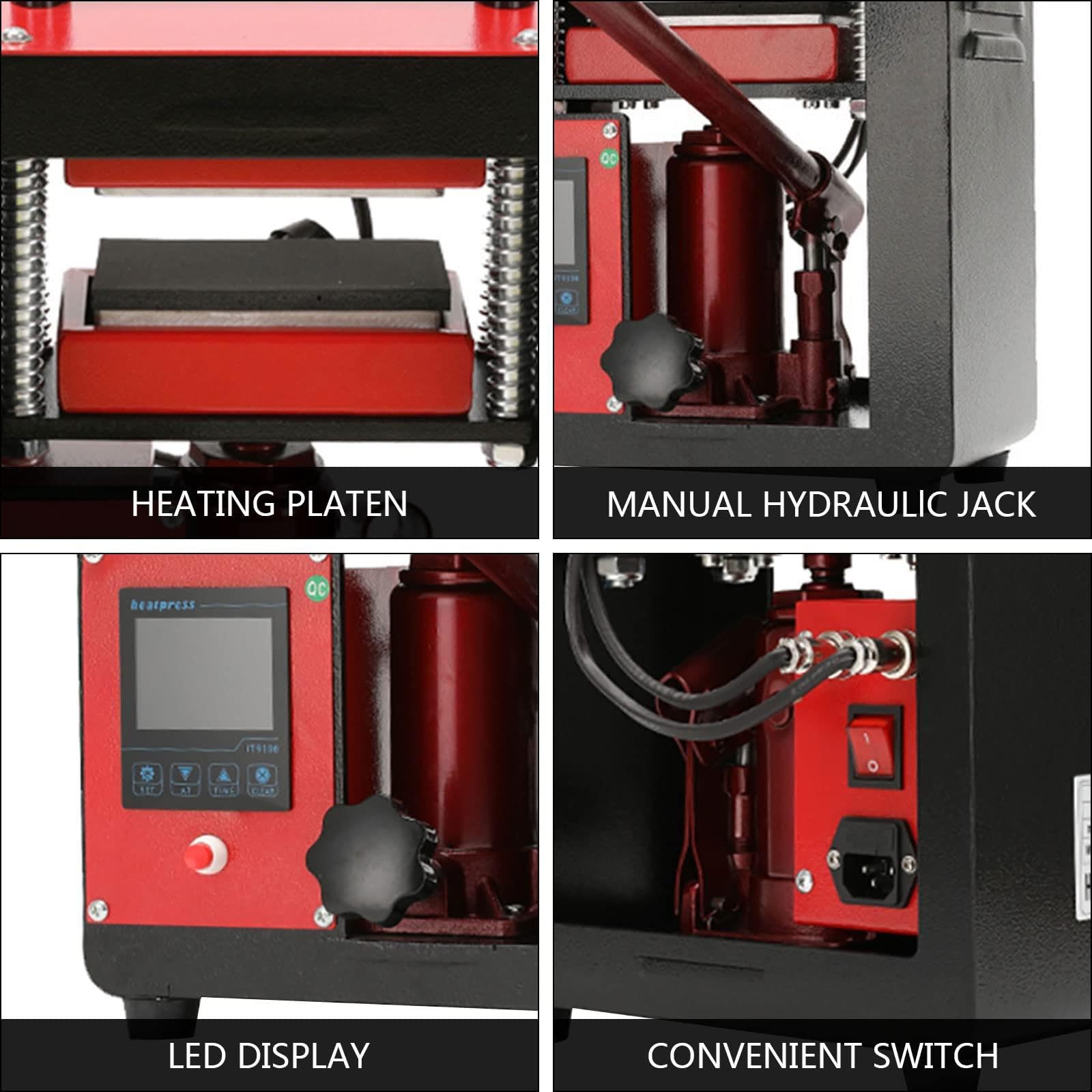 Prensa de calor hidráulica de colofonia, prensado profesional para uso doméstico y comercial, control digital de temperatura (0-250 °C), temporizador 0-999S