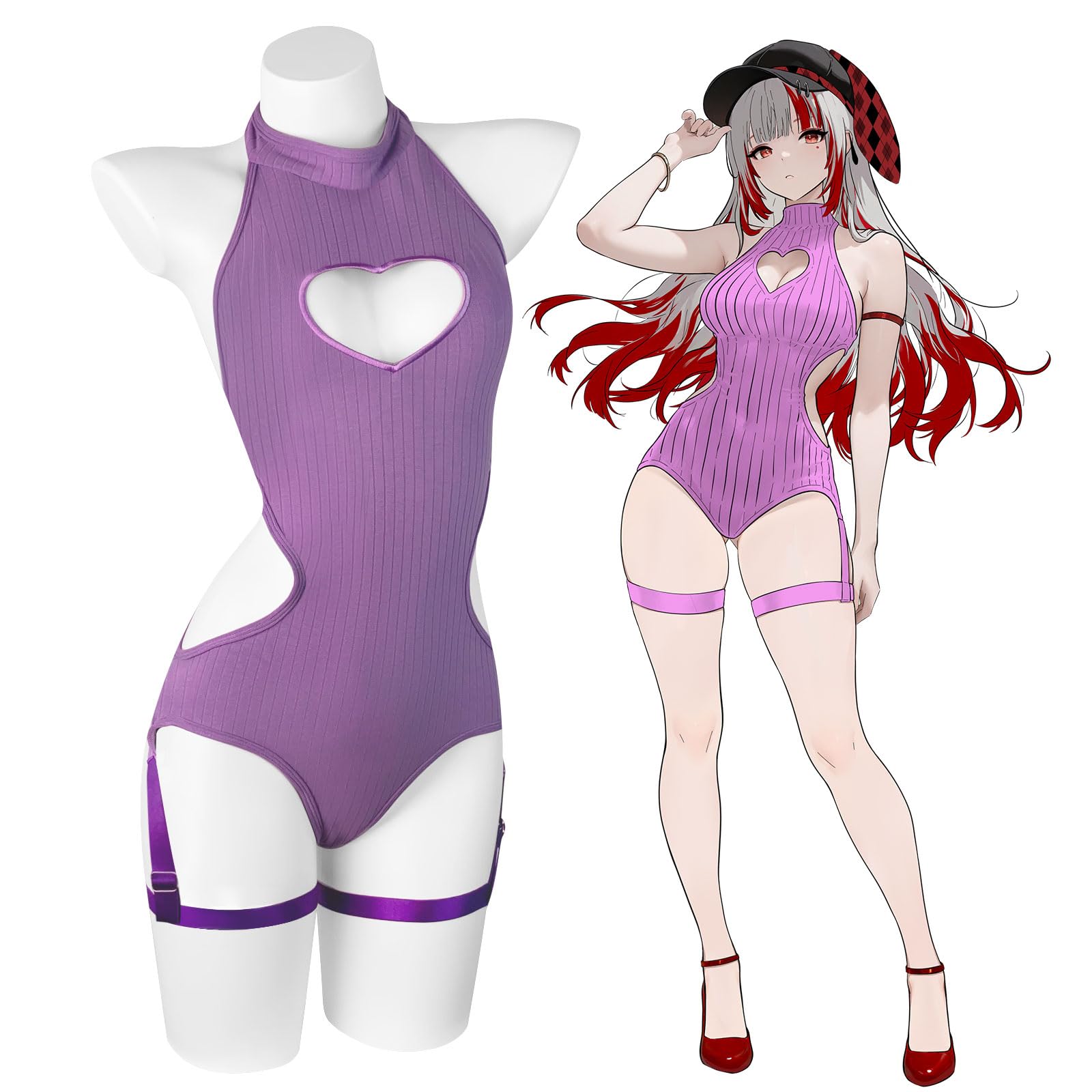 KORURACLUB Sexy Bodysuit Rückenfreier Hollow Body Black Sexy Damen Outfit Club Rave Kostüm Cosplay Dessous(Lila L-XL)