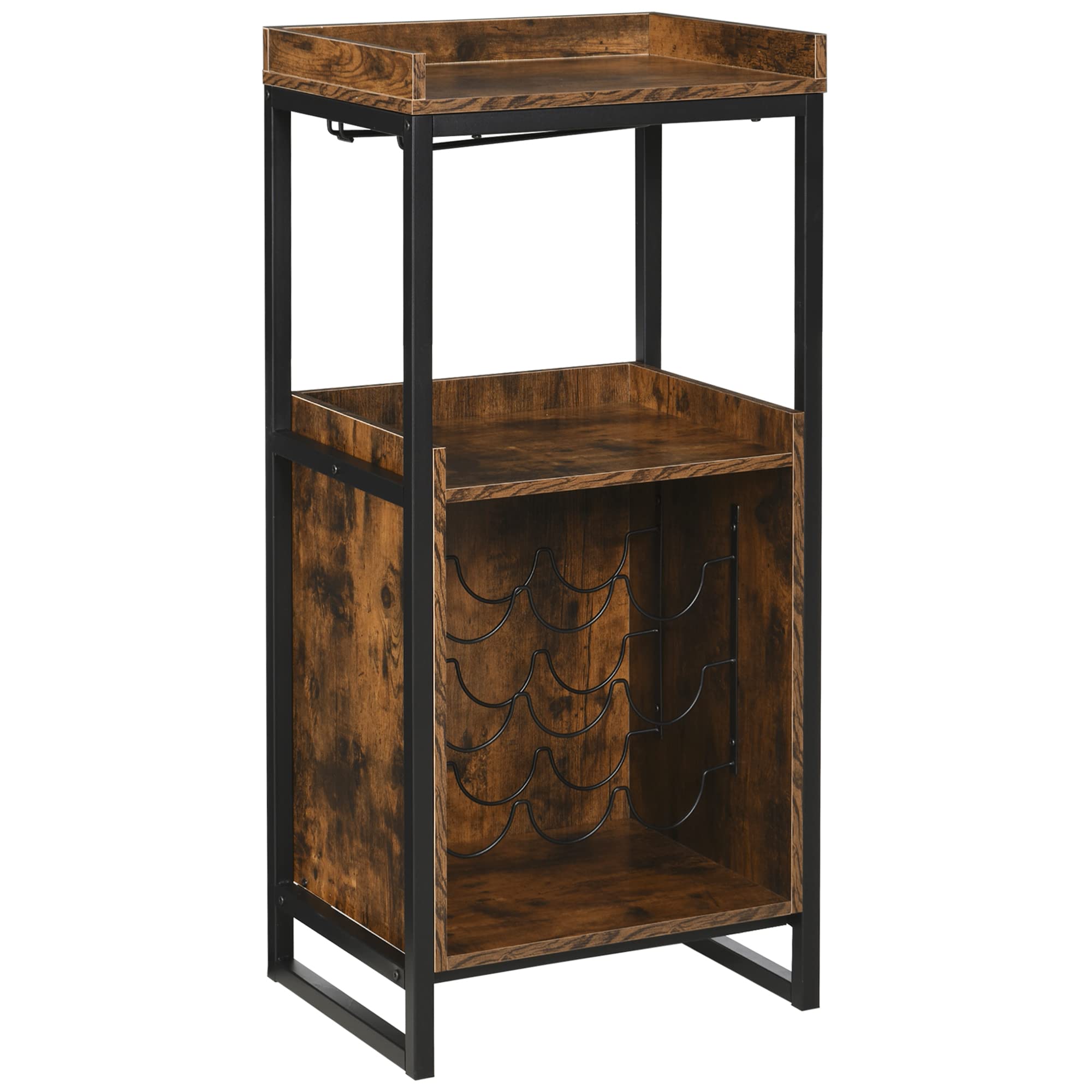 HOMCOM Mobile Portabottiglie Stile Industriale 52x40x113cm Marrone | Cantinetta Vini per 9 Bottiglie, con Portacalici e Ripiani