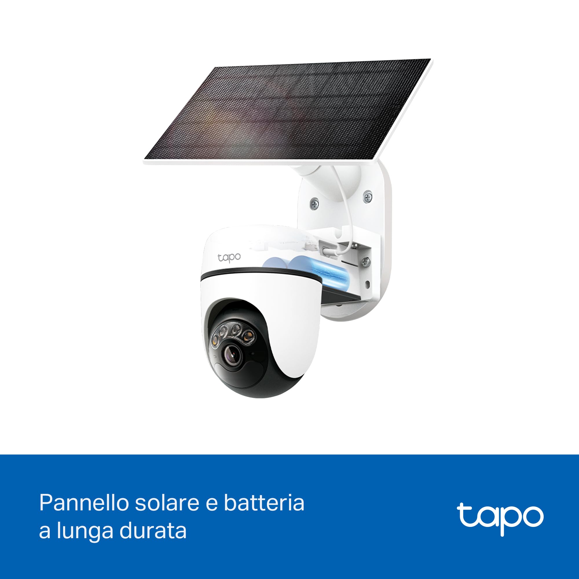 Tapo C630 KIT 3K 5MP Telecamera Wifi Esterno Senza Fili con Pannello Solare, 360° PTZ Videocamera Sorveglianza a Batteria 6700mAh, Visione Notturna a Colori, Rilevamento/Tracciamento AI, IP65