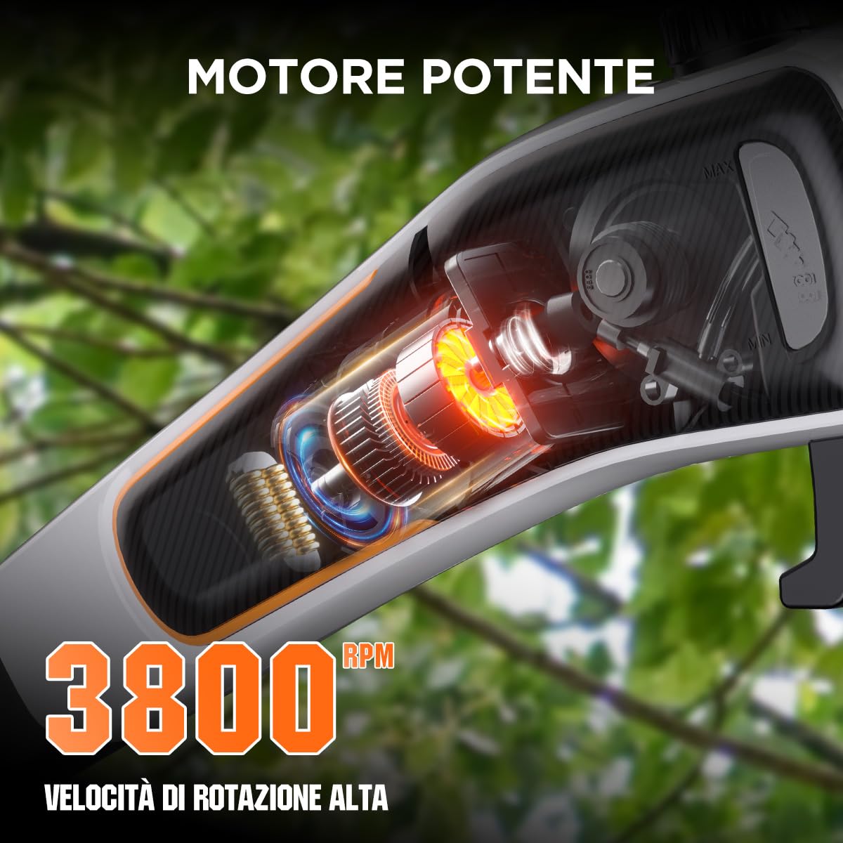 Litheli Pulsante Alto a Batteria U20 - Sega Elettrica da 8 Pollici, Trimmer Con Velocità di Taglio 8 m e Batteria 10000 mAh per Tagliare Rami, Potare