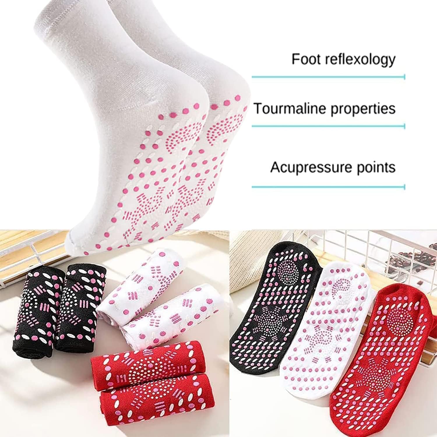 VAOSWUSA Tourmaline Slimming Health Sock One Pair Self Heating Socks, Tourmaline Acupuncture Socks, Tourmaline Slimming Health Sock, Tourmaline Acupuncture Socks, Magnetic Self-Heating Socks（White） : Everything Else