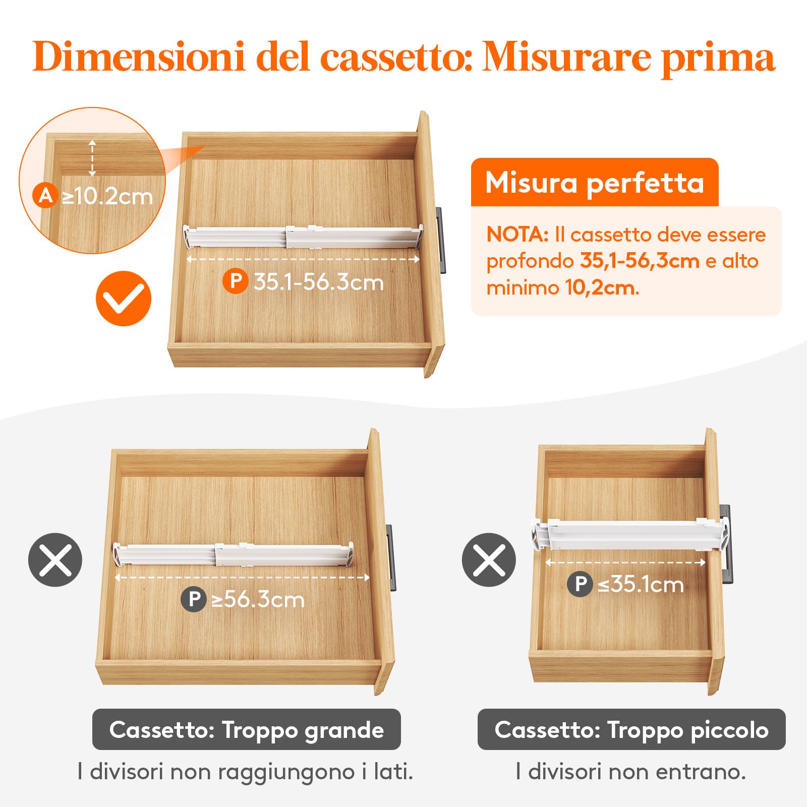Lifewit Separatori per Cassetti Salvaspazio, Divisori per Armadio Interno Regolabili, Organizer per Cassetti, Accessori per Bagno/Cucina/Ufficio, 12 Pezzi, Lunghezza 35 – 55 cm, Altezza 10,5 cm