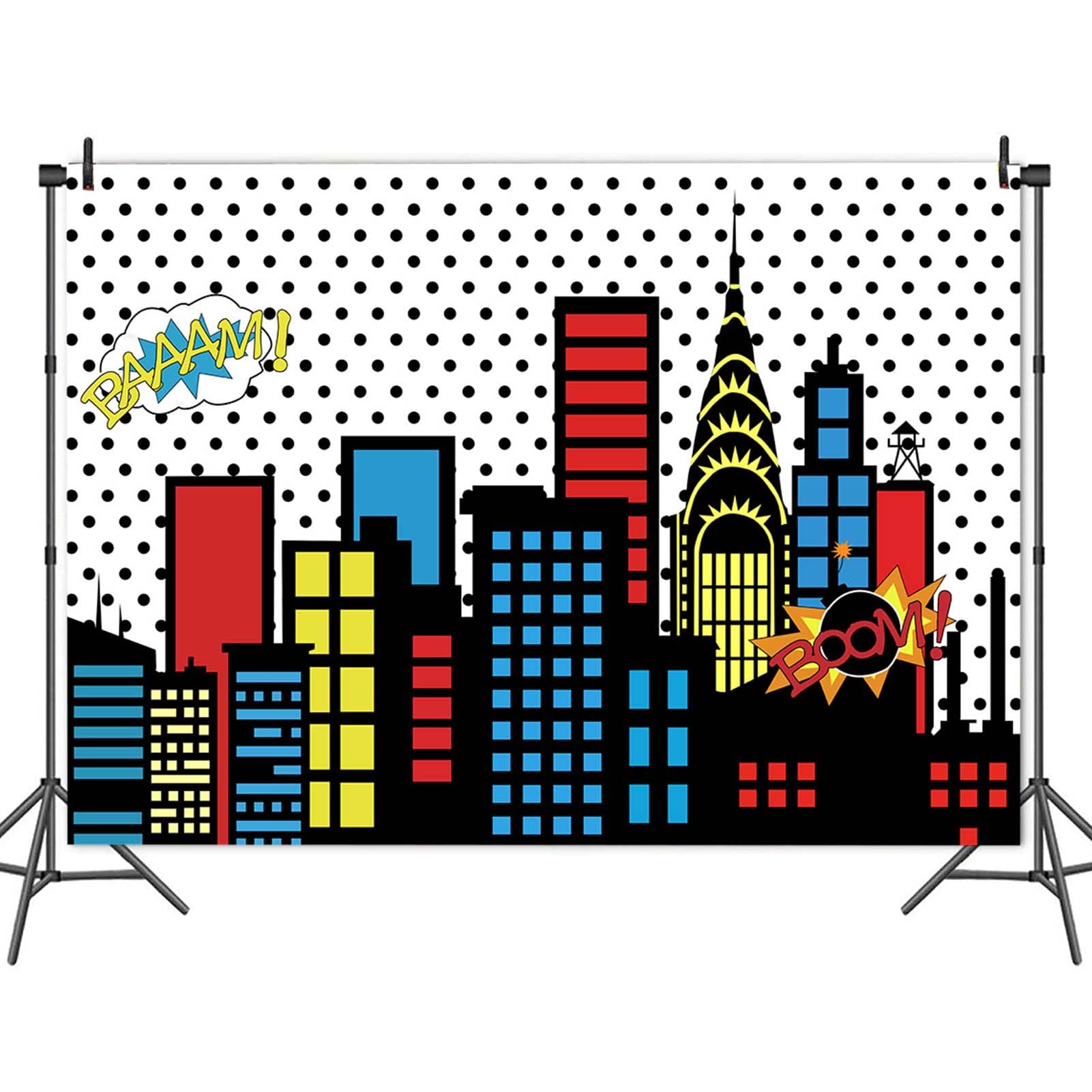 ZJRBJB Fotohintergrund Superhelden-Stadt – 2,1 X 1,5 M Vinyl, Skyline Mit Wolkenkratzern Für Kinderfotos