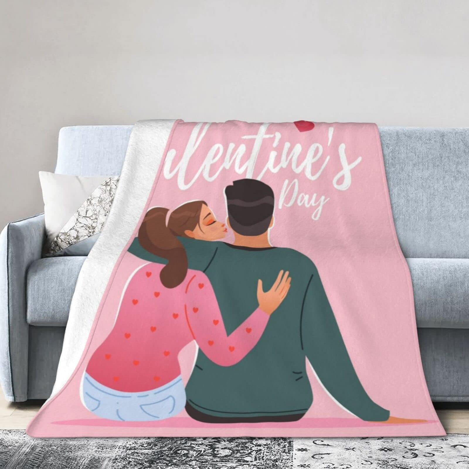Lsjuee Flannel Fleece Blanket 40"X30" Happy Valentines Day Couple Lovers Sofa Throw Blanket Quality Ultra-Soft Travel Spring Blankets for Couple Keep Warm