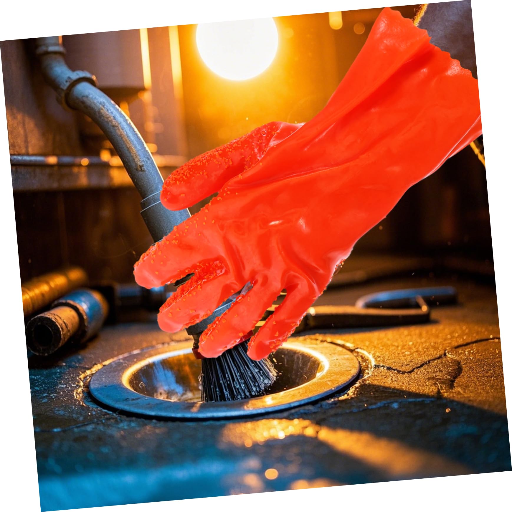 TEHAUX 6 Guantes Impermeables Largos para Limpieza de Desagües Resistentes al Desgaste para Uso Industrial y Doméstico Guantes de Trabajo de Caucho Antideslizantes para de Drenajes
