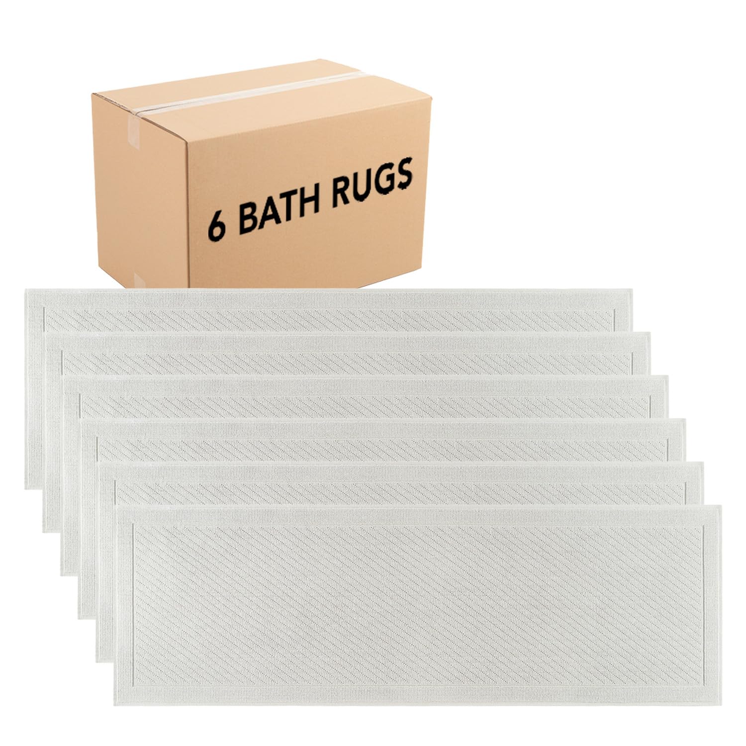 Arkwright 100% Cotton Bulk Bathroom Rugs - Case of 6 - High Absorbent Stylish Textured Woven Design Bath Mat, Slip Resistant Backing for Shower and