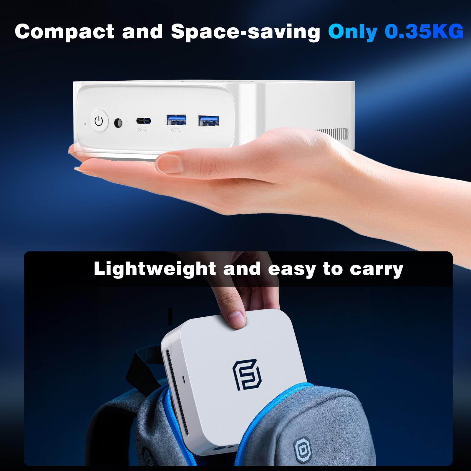 FUNYET Mini PC Laptop,Win 11 Pro, 16 GB de RAM DDR4, SSD de 512 GB, procesador N95 (hasta 3,4 GHz), HDMI + DisplayPort/RJ45 x2/WiFi/Bluetooth 5.0/USB 3.2, Compatible con Pantallas 4K, Blanco