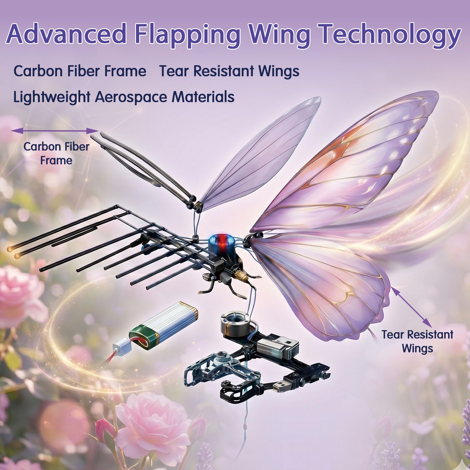 Juguete Mariposa Voladora Biónica Ornitóptero Alas Batientes Drone Insecto RC para Principiantes Silencioso Marco de Carbono Regalo Interior Exterior Boda Escenario,G