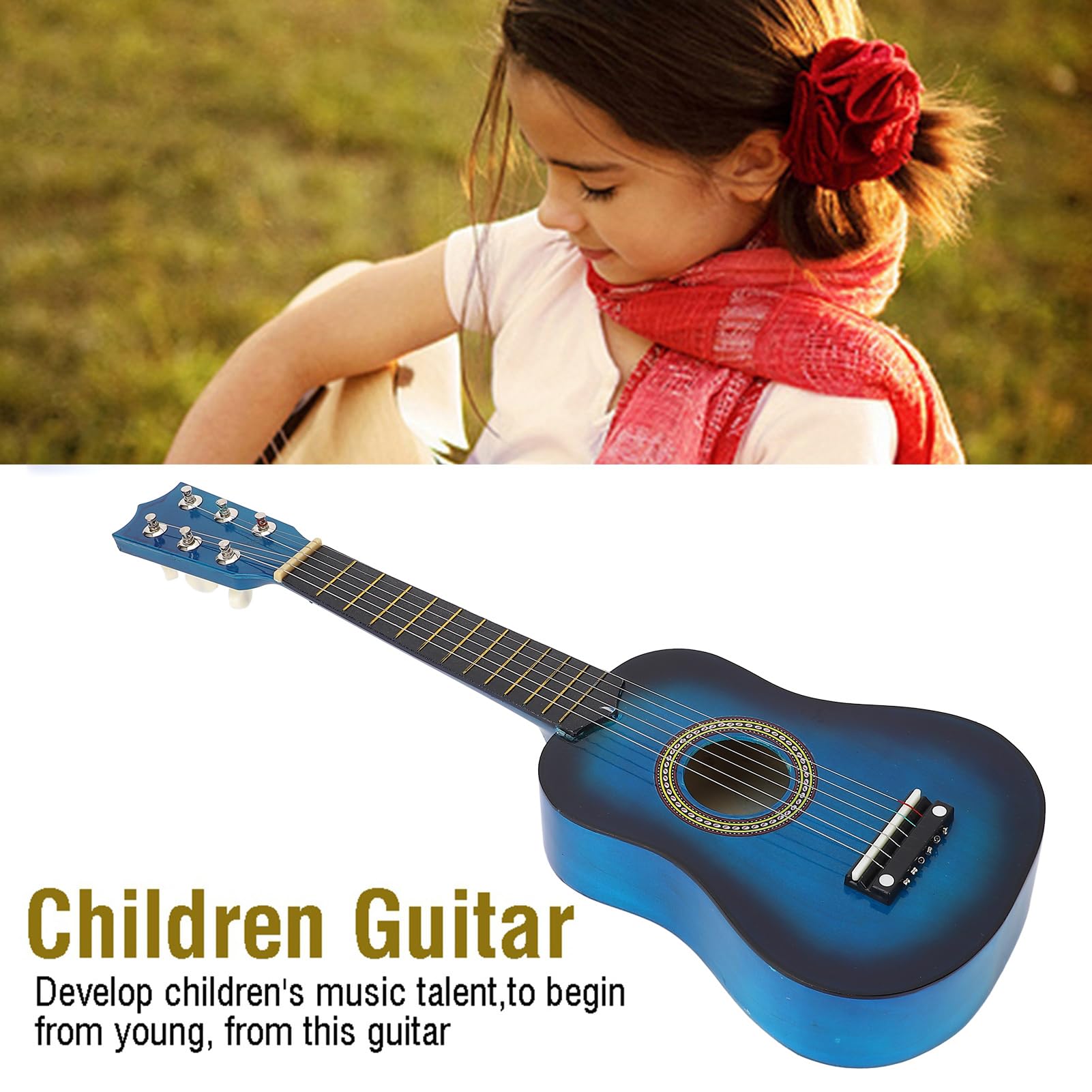 Strumento Musicale Giocattolo per Chitarra per Bambini da 21 Pollici per Bambini con Suono Meraviglioso e Design Classico, Ottimo per Regali di Compleanno e Legami Familiari, in Legno e