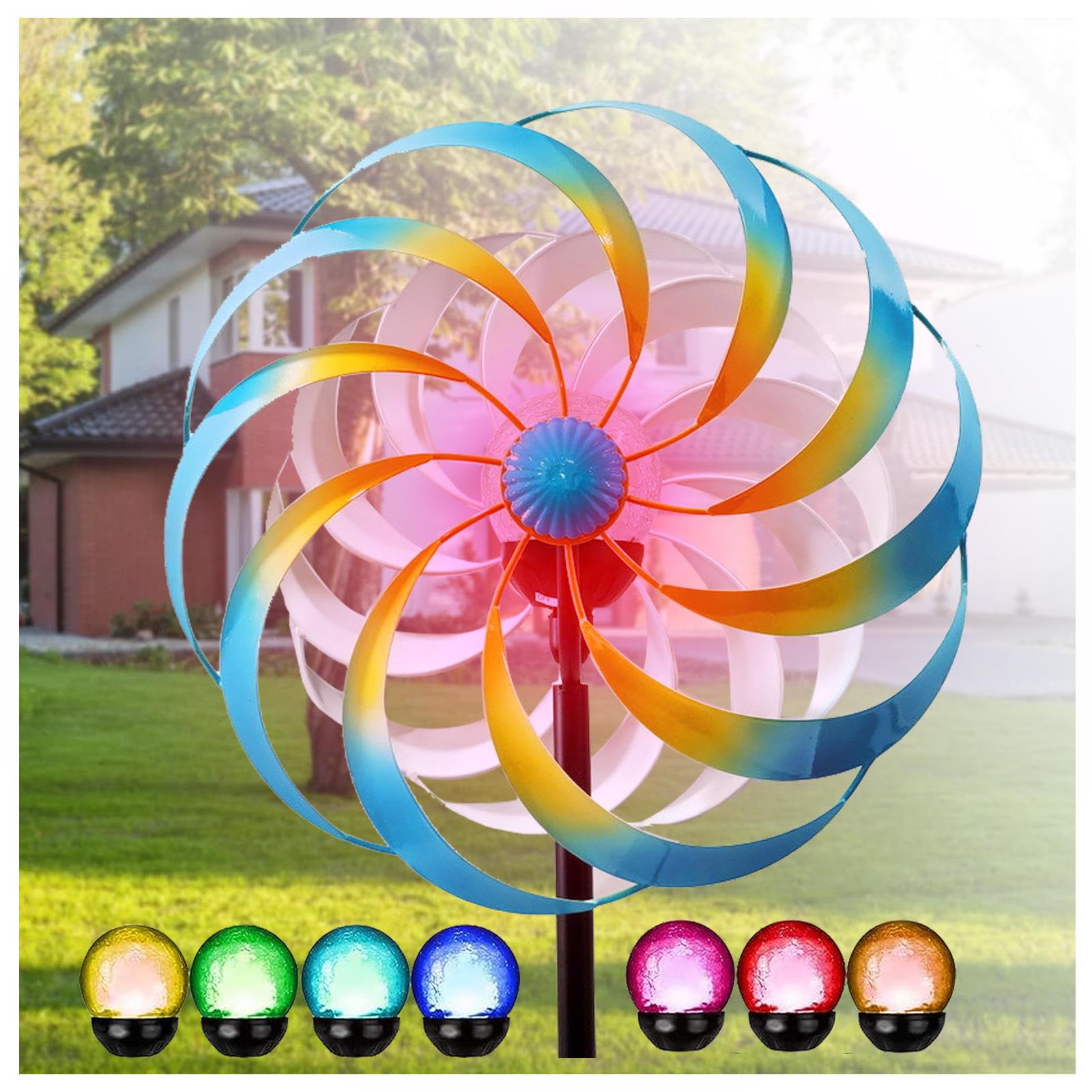 Large Wind Spinner, Wind Spinner Yard, Solar Powered Glass Ball with Kinetic Windspinners