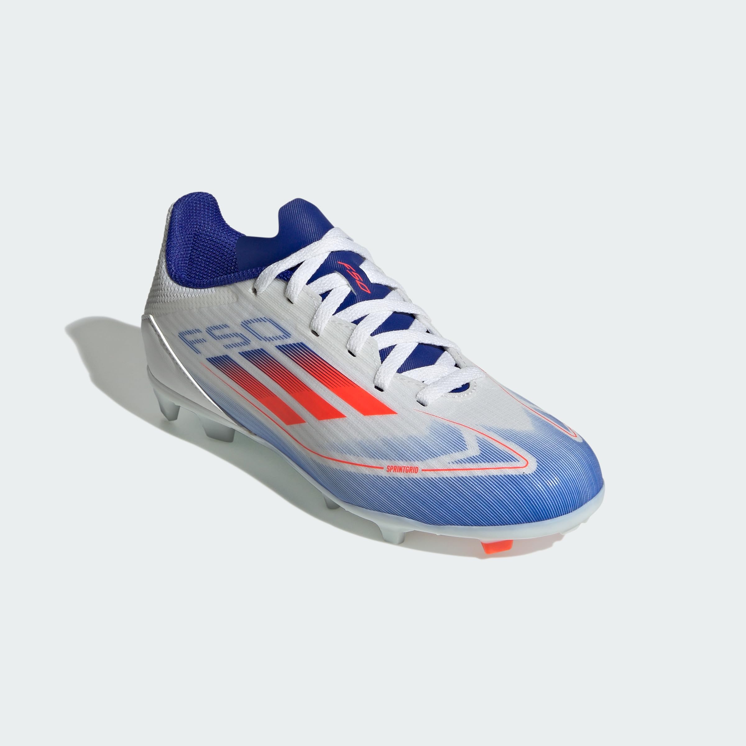 adidas Unisex - Bambini F50 LEAGUE Football boots Firm Ground, Cloud White / Solar Red / Lucid Blue, 36 2/3 EU